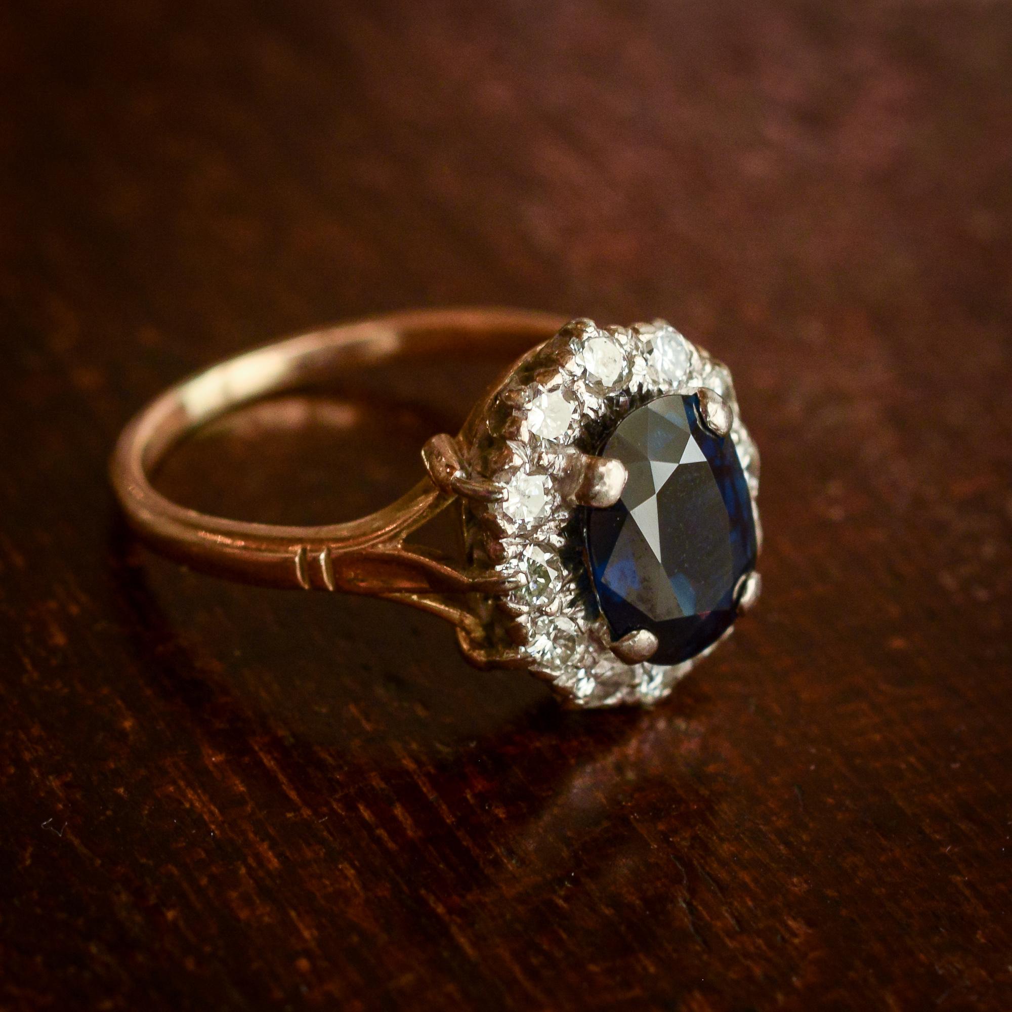 1920s Blue Sapphire Diamond Engagement Ring 2