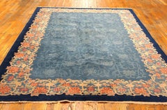 1920s Blue Tonal Allover-Floral Antique Chinese Peking Rug 6' x 8'10" Carpet