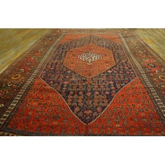 Rugs On Net Large Red & Blue Antique Tribal Medallion Persian Bidjar Rug Carpet