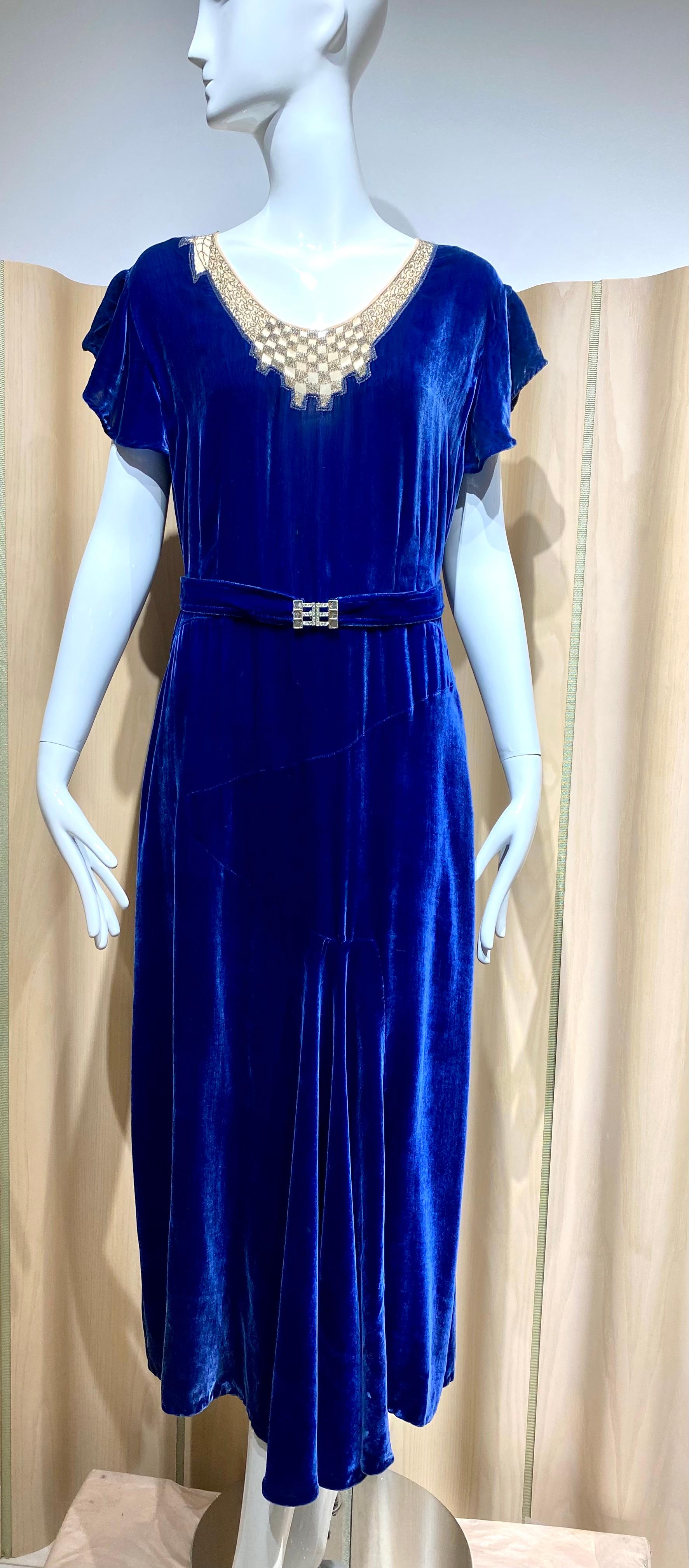 1920s Blue Velvet Cocktail Dress 4