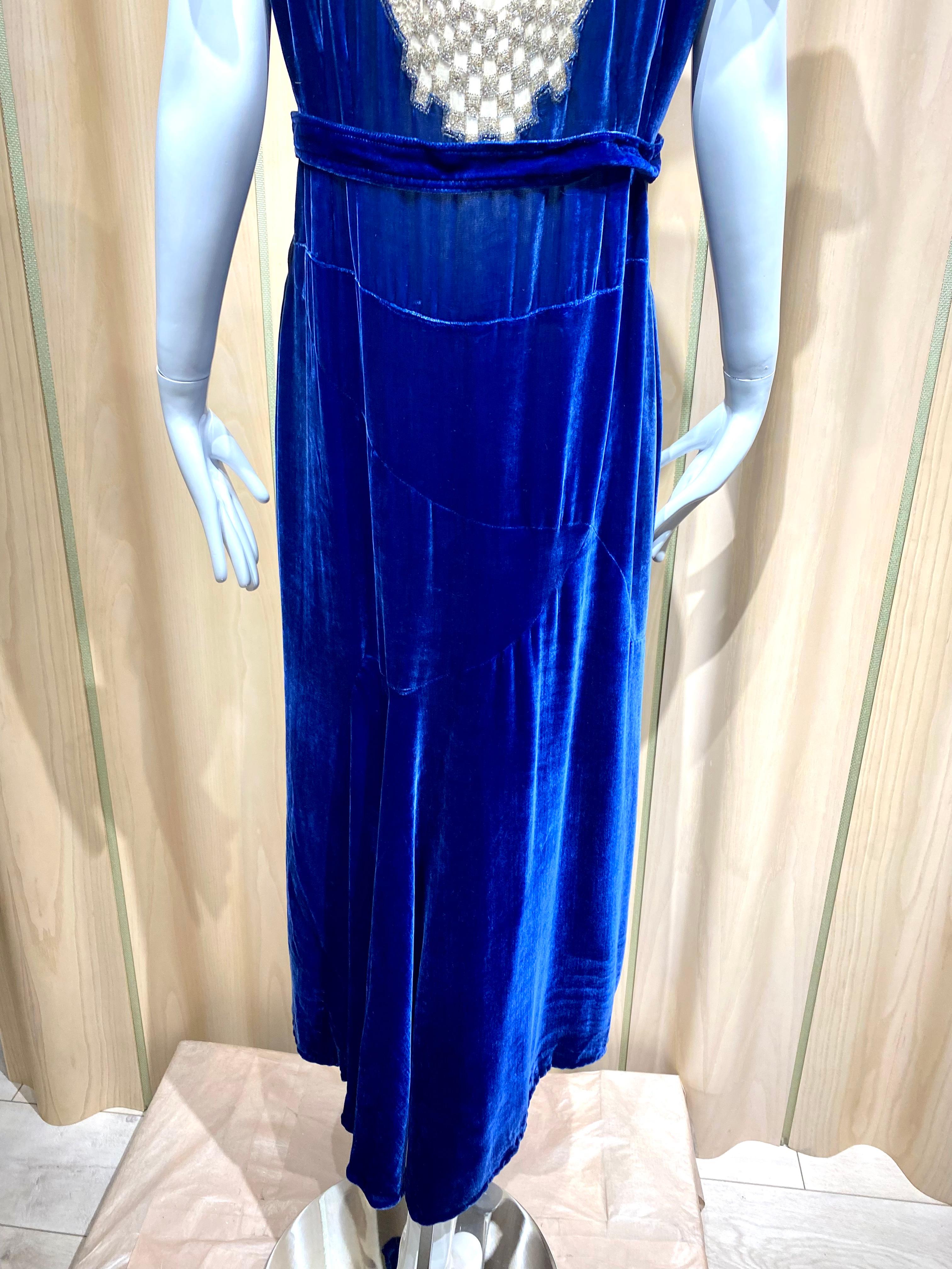 1920s Blue Velvet Cocktail Dress 1