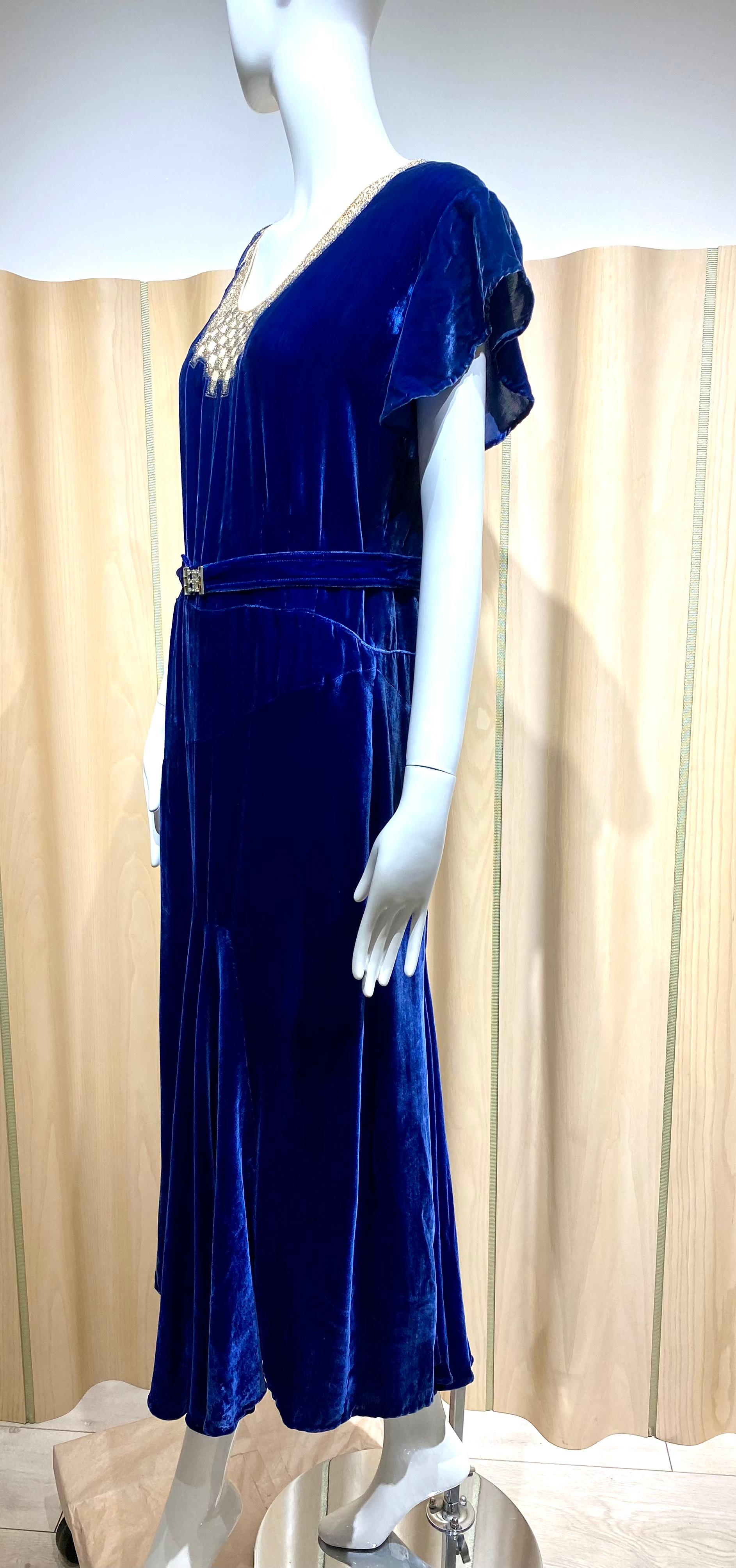1920s Blue Velvet Cocktail Dress 2