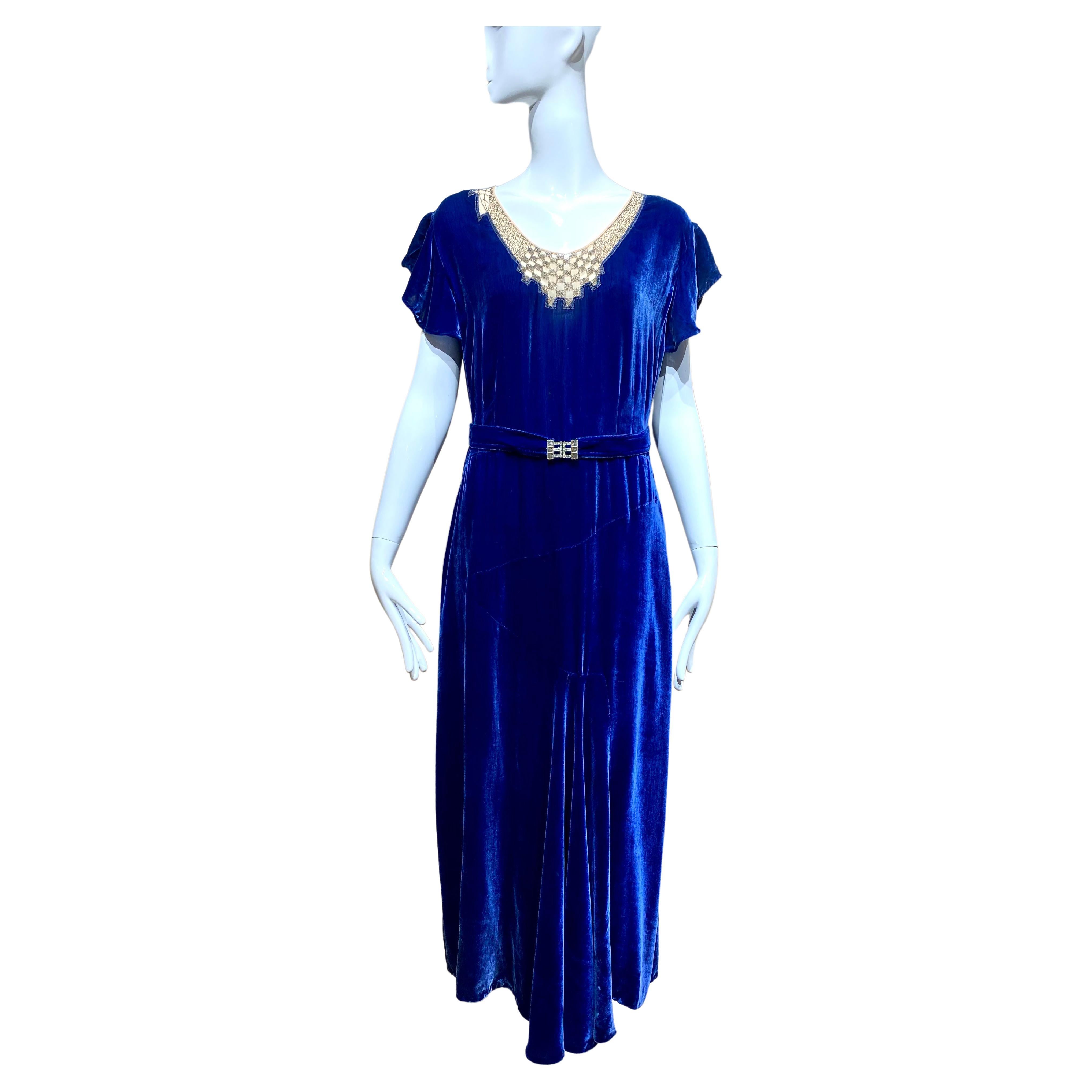 1920s Blue Velvet Cocktail Dress