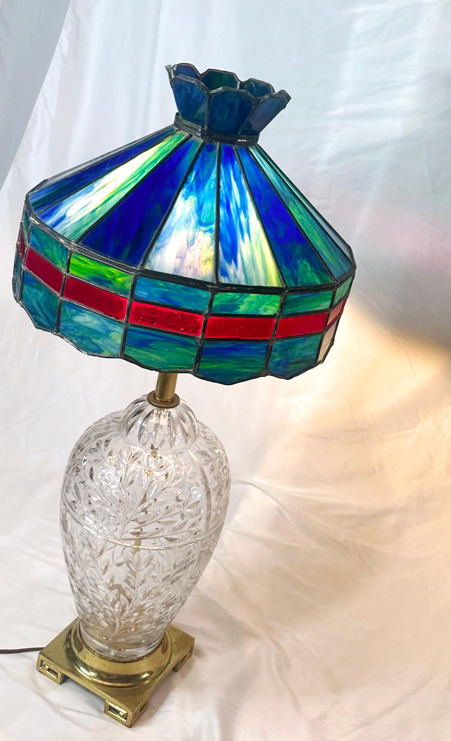 1920s Blue With Red Stripe Slag Glass Lamp/ Shade For Sale 1