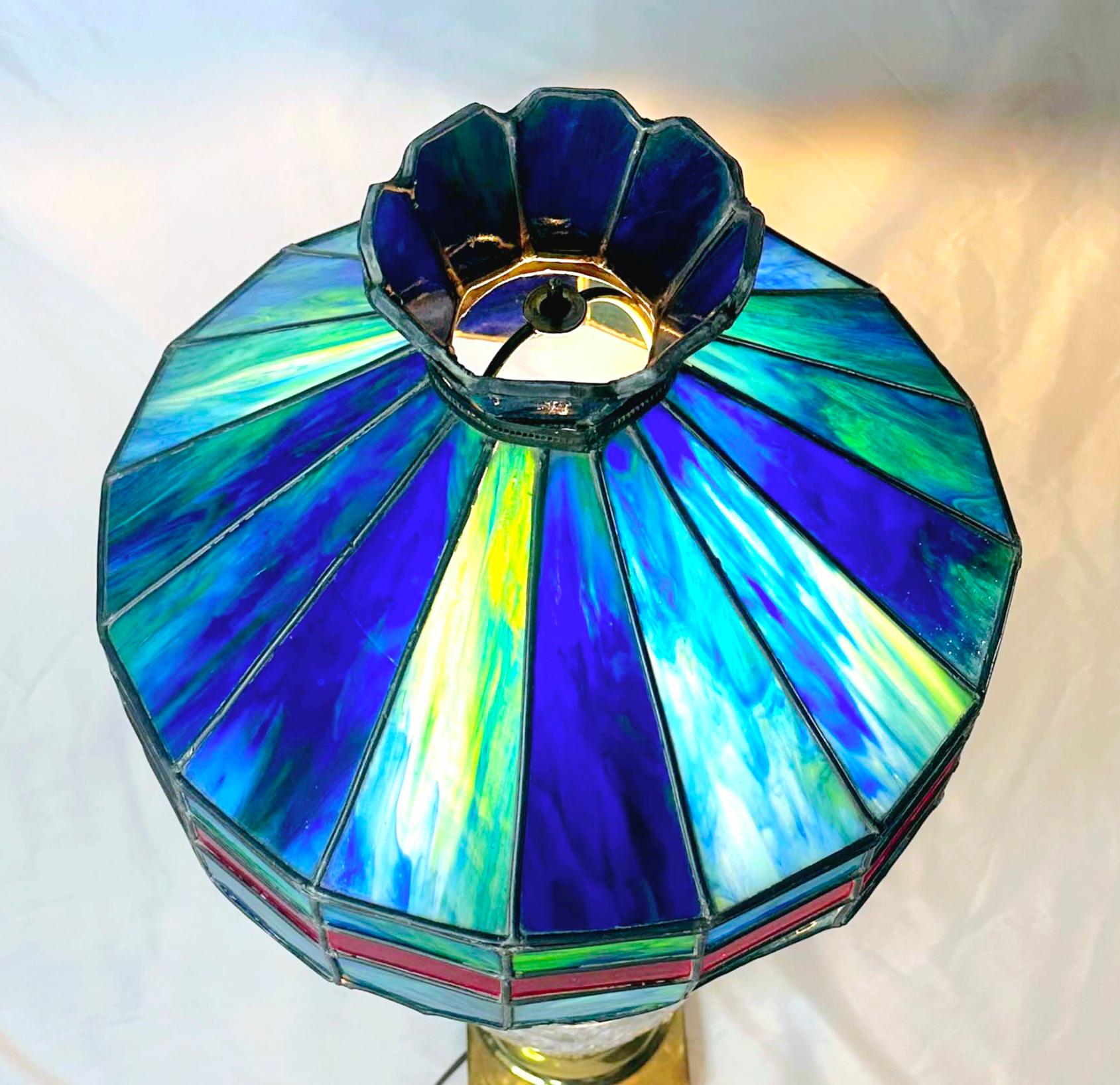 1920s Blue With Red Stripe Slag Glass Lamp/ Shade For Sale 4