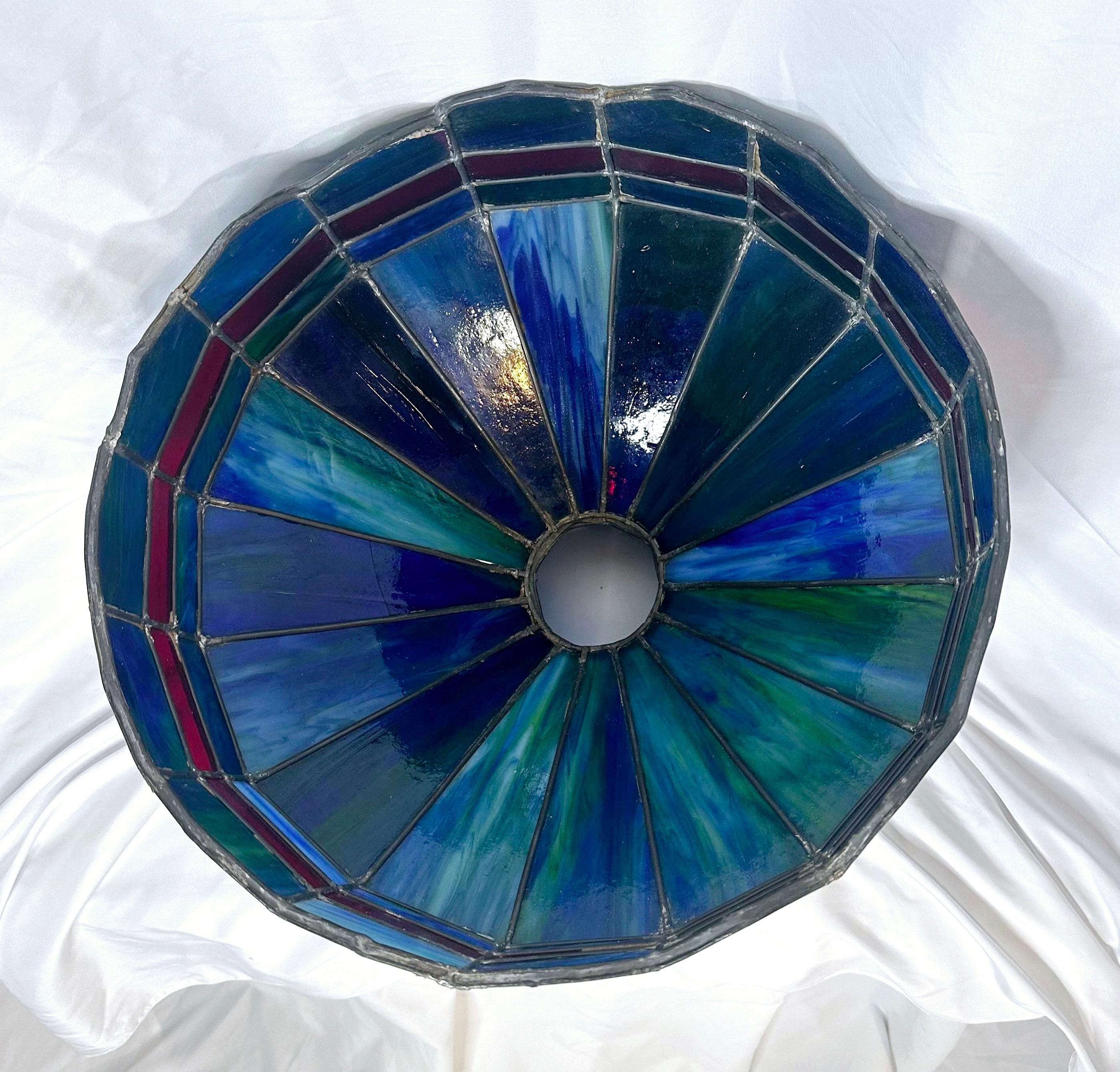 1920s Blue With Red Stripe Slag Glass Lamp/ Shade For Sale 8