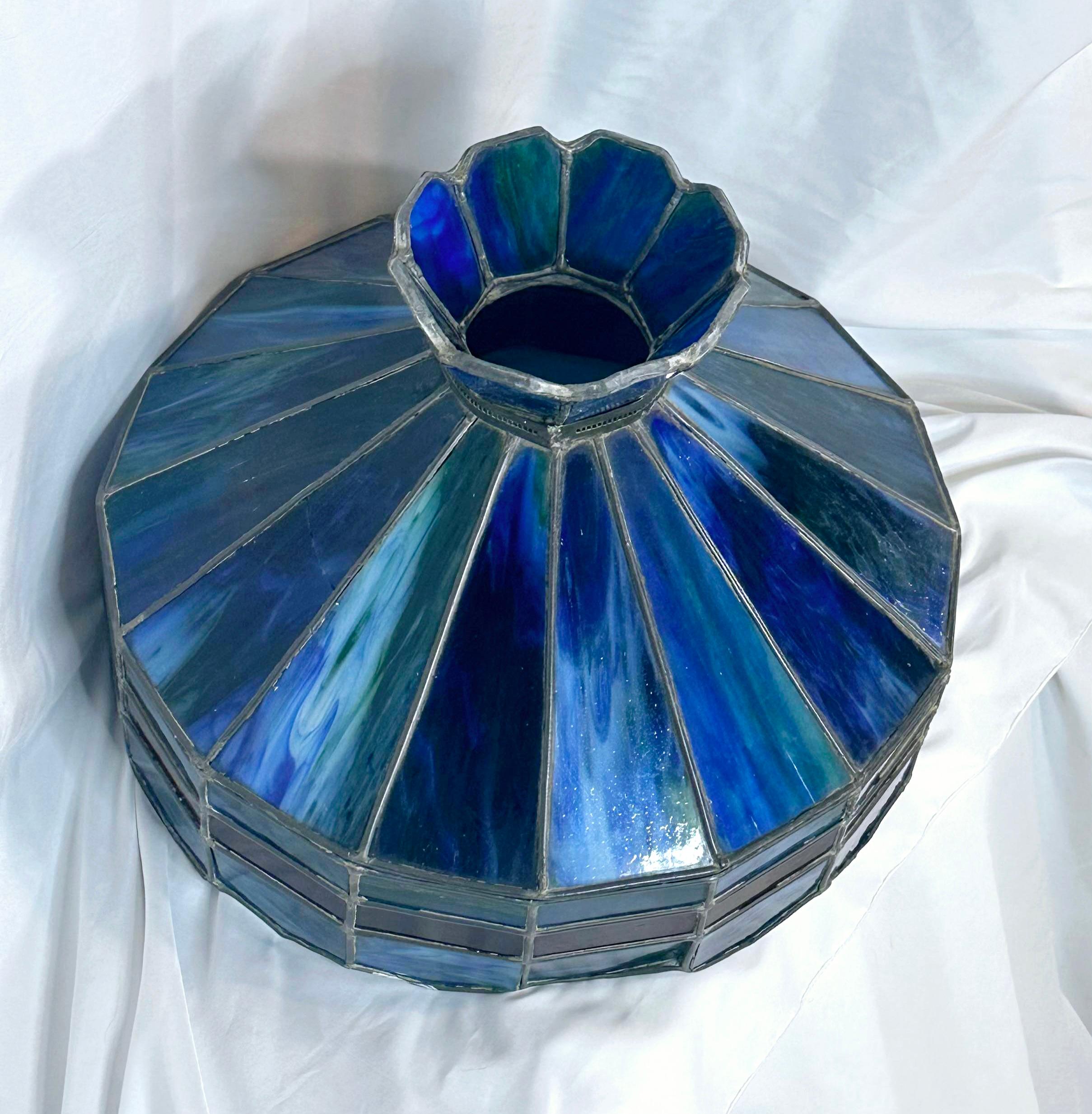 1920s Blue With Red Stripe Slag Glass Lamp/ Shade For Sale 7