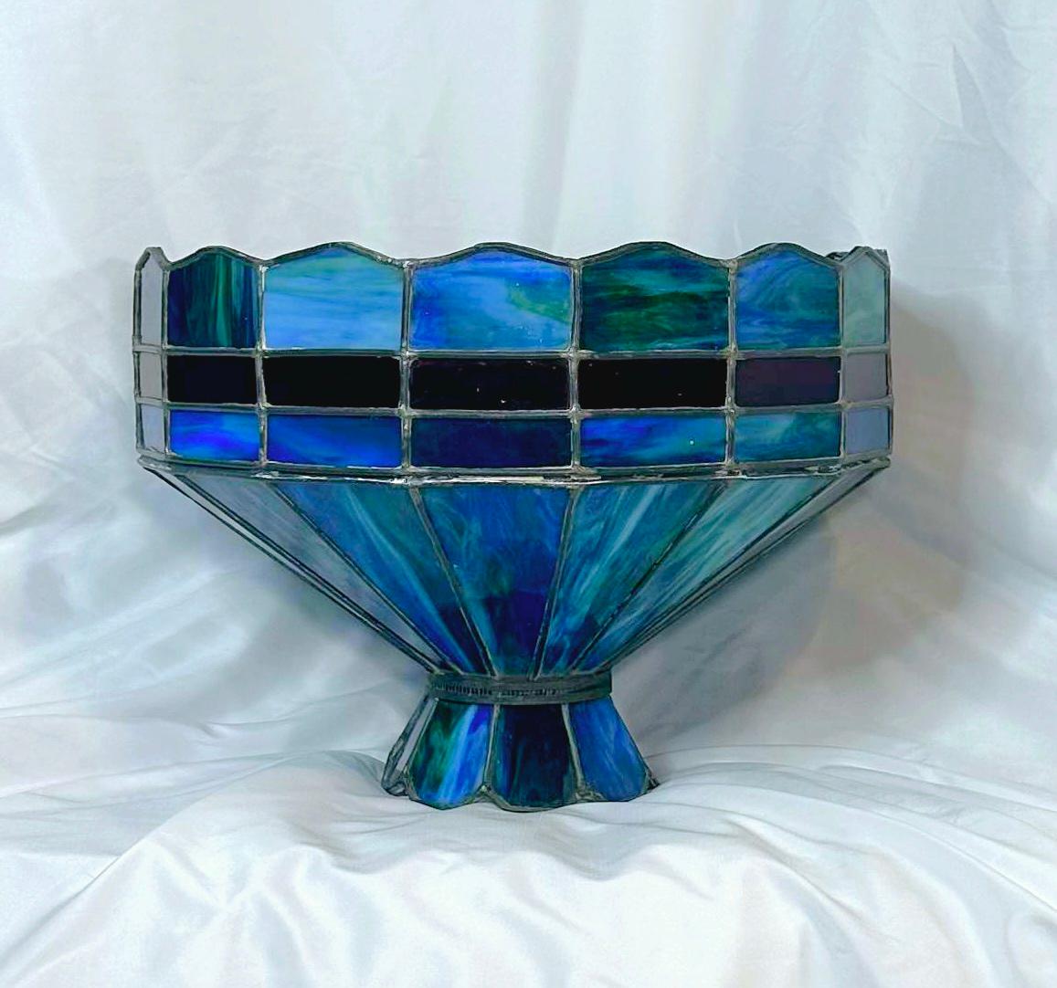 1920s Blue With Red Stripe Slag Glass Lamp/ Shade For Sale 10