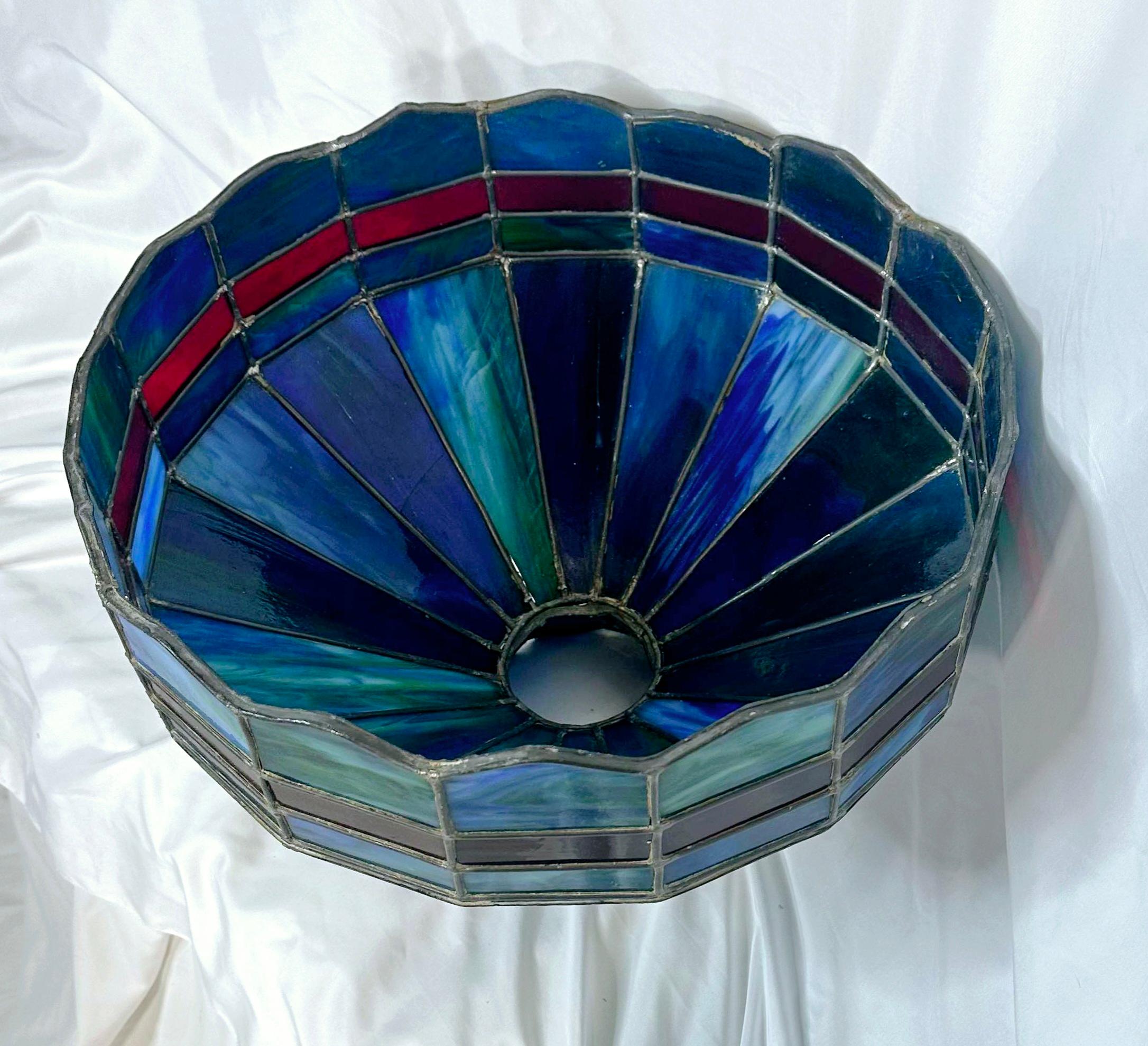1920s Blue With Red Stripe Slag Glass Lamp/ Shade For Sale 9