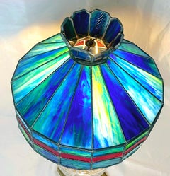 1920s Blue With Red Stripe Slag Glass Lamp/ Shade
