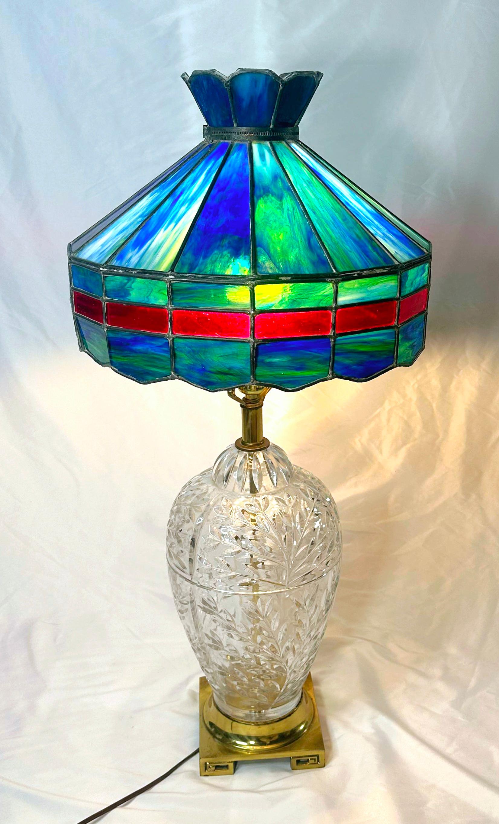 Unknown 1920s Blue With Red Stripe Slag Glass Lamp/ Shade For Sale
