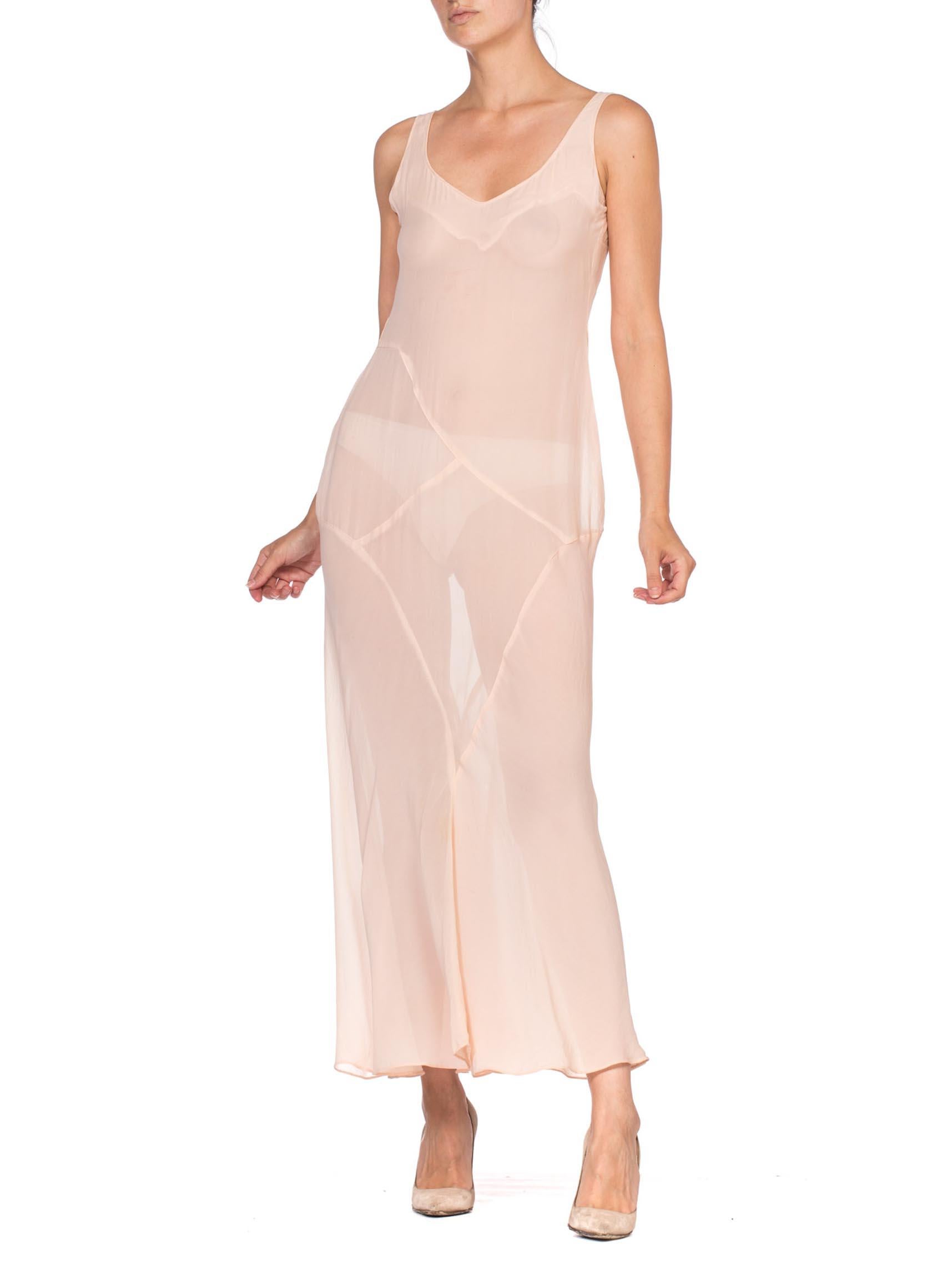 1920'S Blush Pink Silk Chiffon Art Deco Seamed Slip Dress 