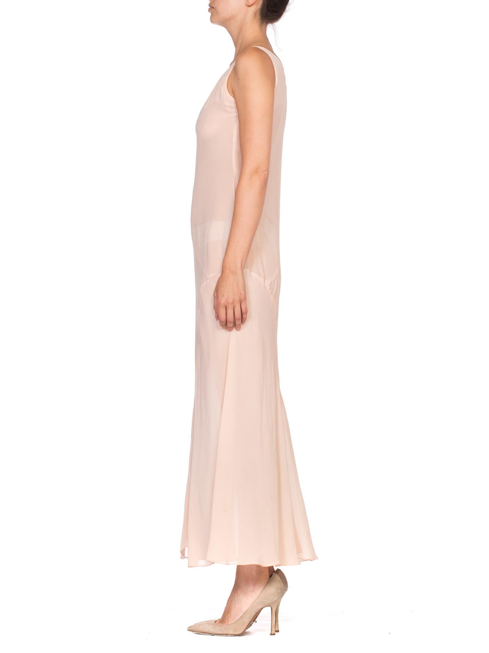 White 1920'S Blush Pink Silk Chiffon Art Deco Seamed Slip Dress For Sale