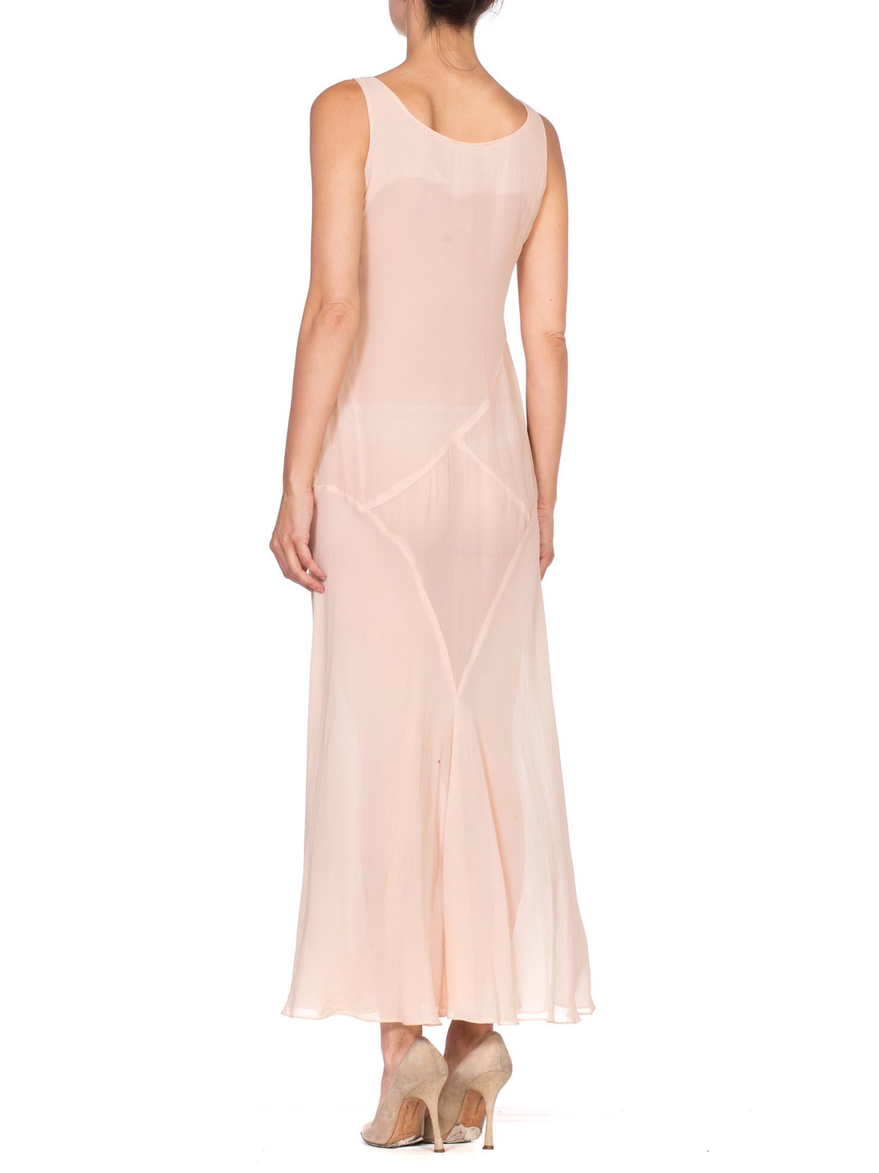 1920'S Blush Pink Silk Chiffon Art Deco Seamed Slip Dress For Sale 4