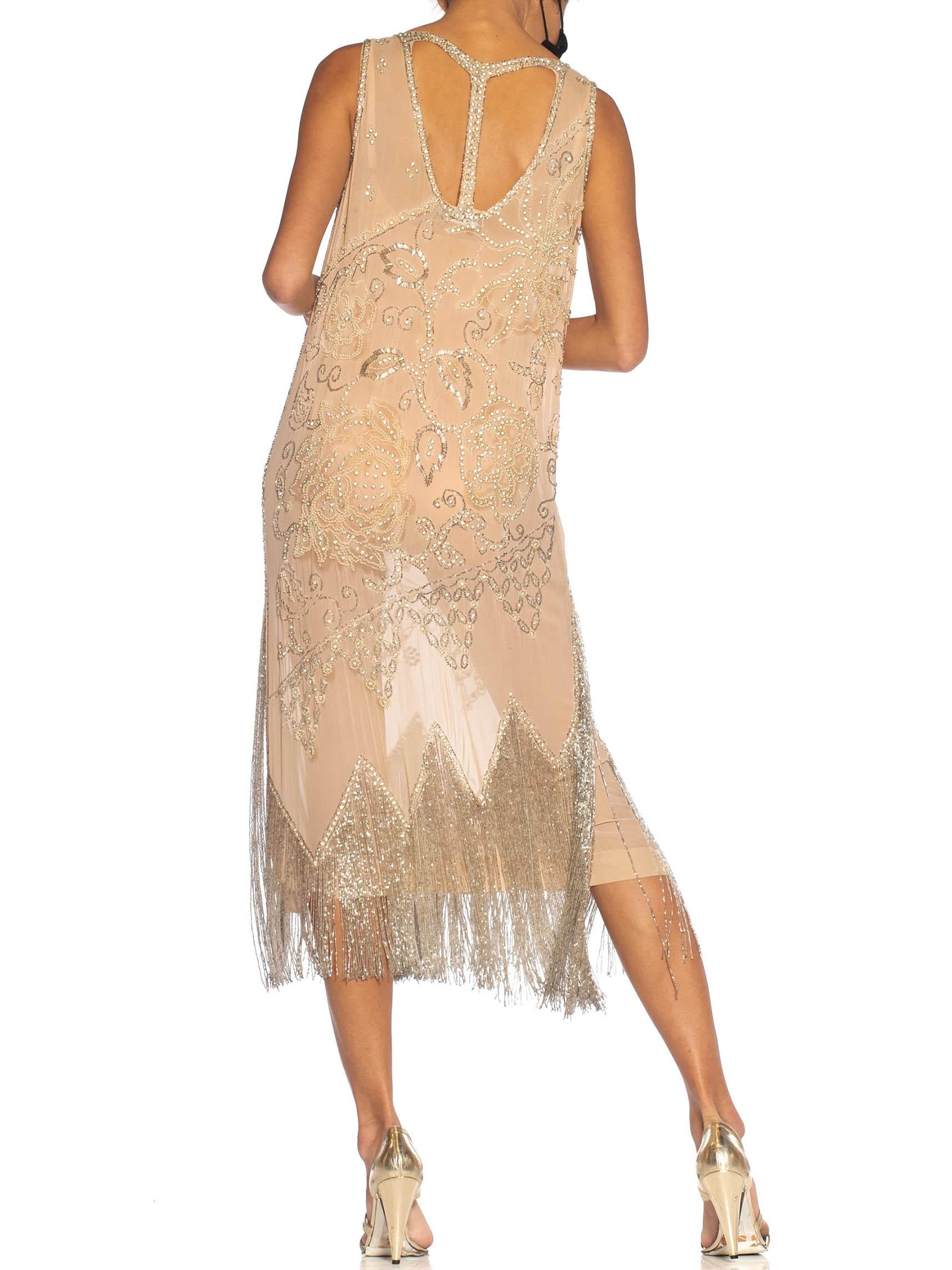 1920S Blush Pink Silk Chiffon Beaded With Pearls And Crystals Fringe Flapper Co 3