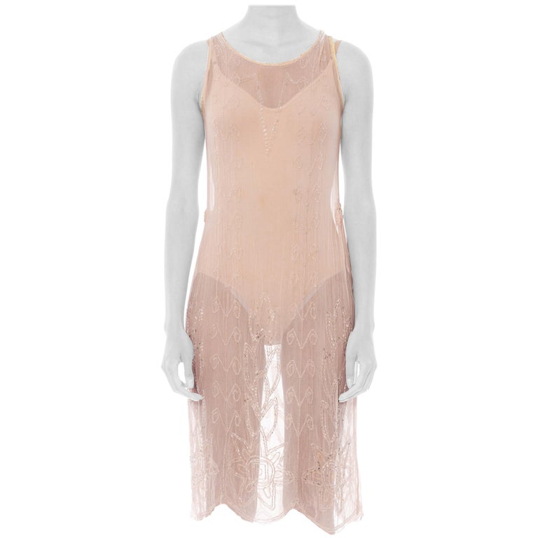 1920S Blush Pink Silk Chiffon Sheer Beaded Flapper Cocktail Dress For Sale at 1stDibs blush