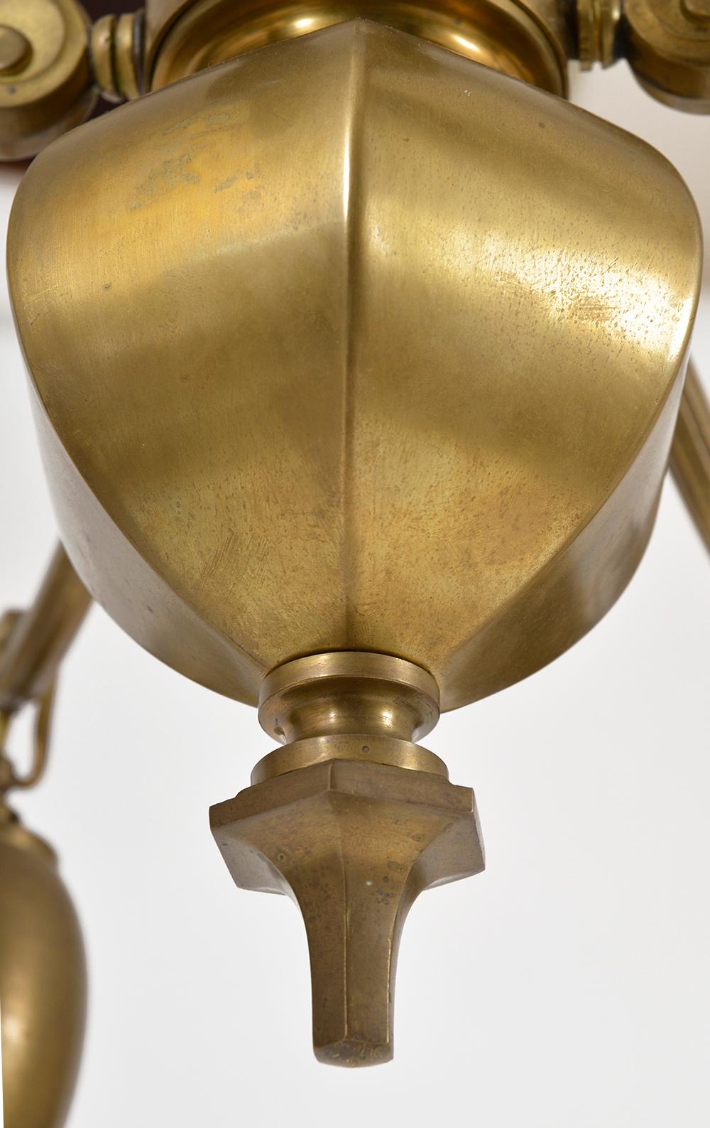 1920s Bohemian Art Deco Jugendstil Solid Brass 6-Arm Ceiling Pendant Chandelier en vente 4