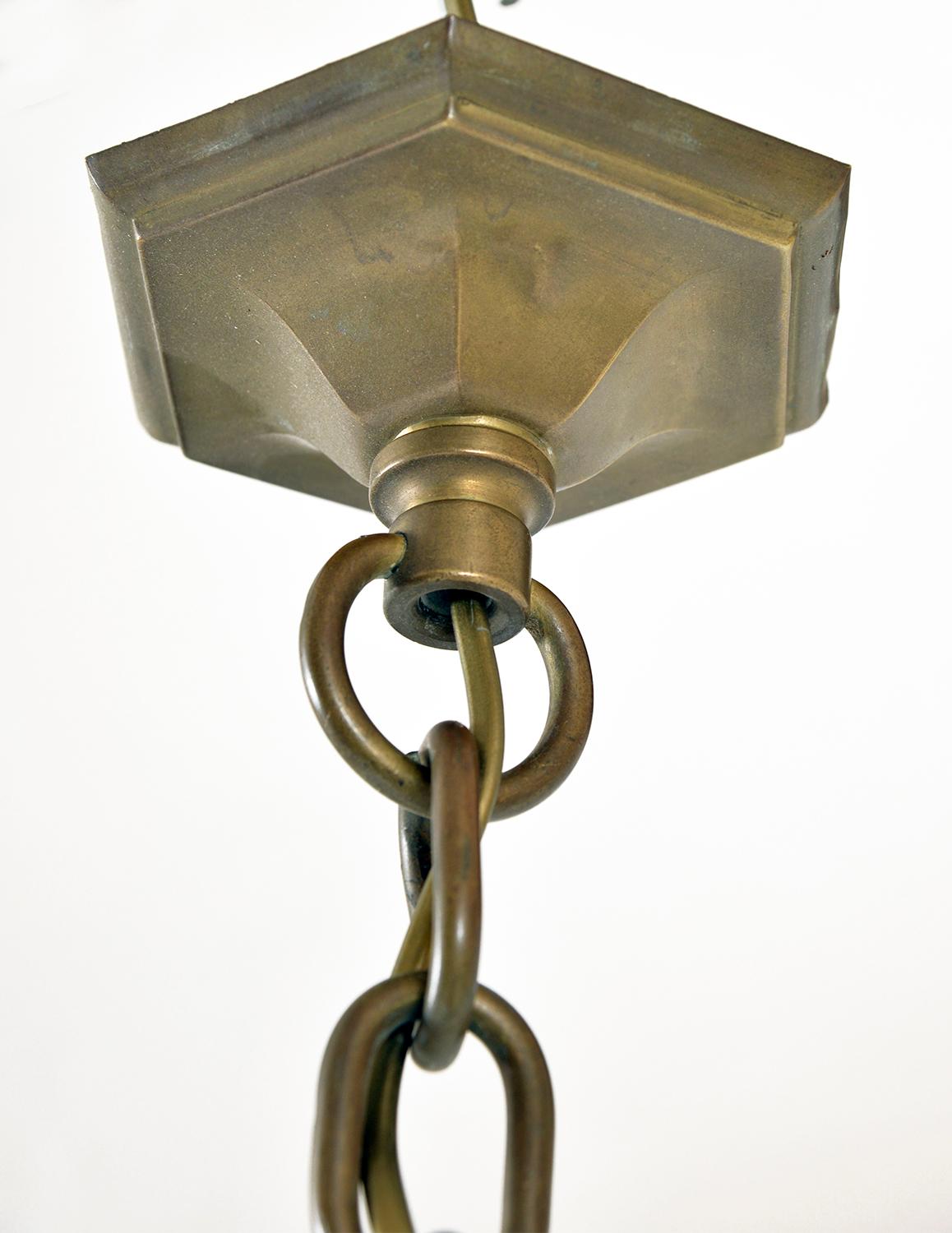 1920s Bohemian Art Deco Jugendstil Solid Brass 6-Arm Ceiling Pendant Chandelier Bon état - En vente à Sherborne, Dorset