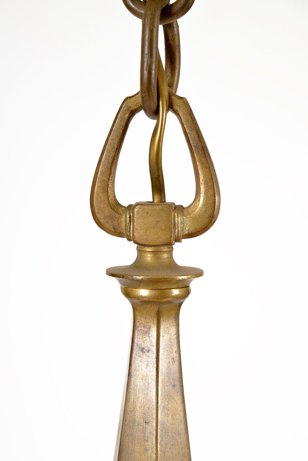 Début du 20ème siècle 1920s Bohemian Art Deco Jugendstil Solid Brass 6-Arm Ceiling Pendant Chandelier en vente