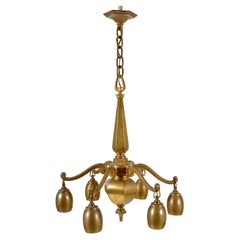 1920s Bohemian Art Deco Jugendstil Solid Brass 6-Arm Ceiling Pendant Chandelier
