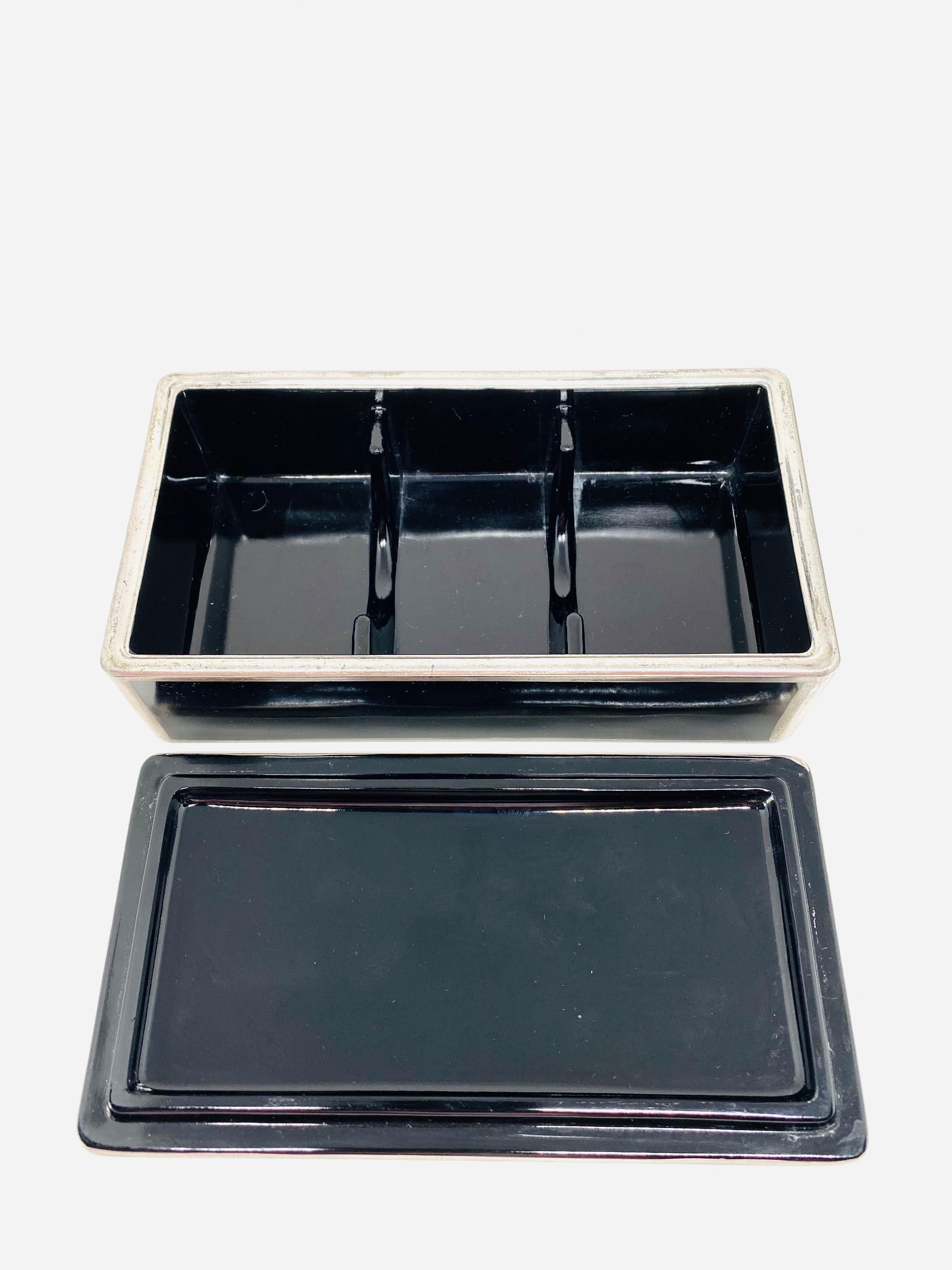 Black 1920s Bohemian Sterling Silver and Glass Decorative Jewelry Box For Sale
