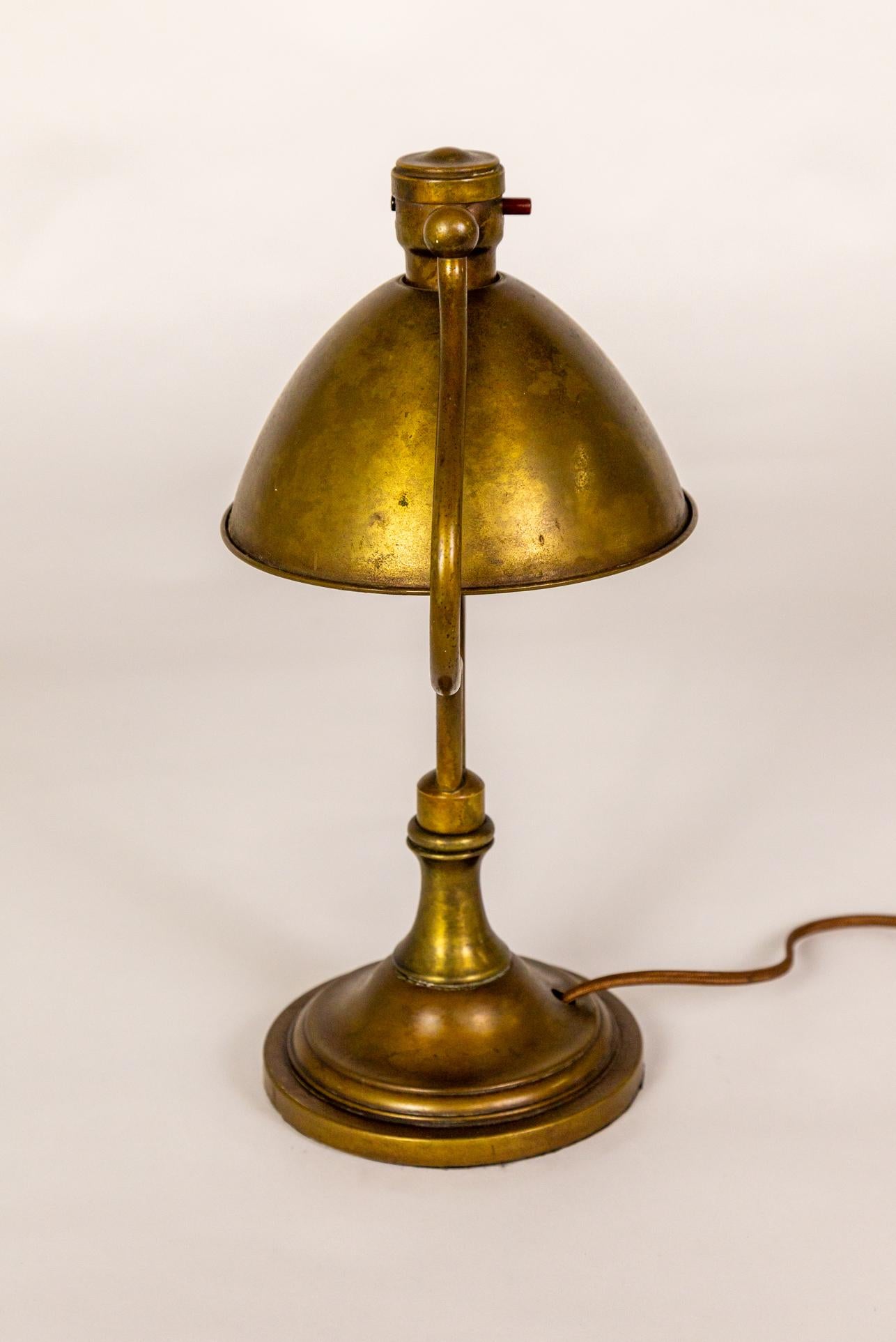 Arts and Crafts 1920s Bradley & Hubbard Brass Harp Desk Lamp