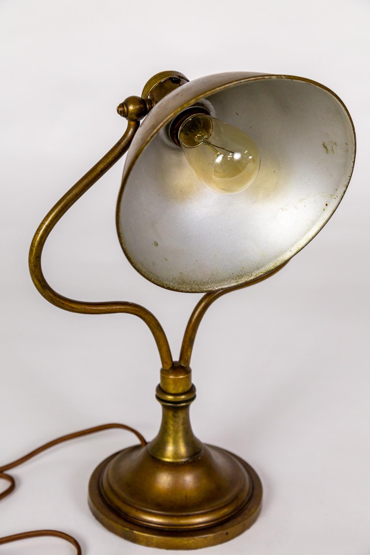 Aluminum 1920s Bradley & Hubbard Brass Harp Desk Lamp