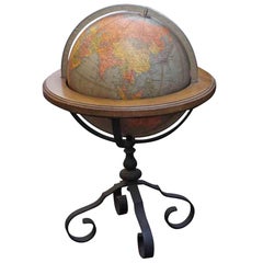 1920s Brandt Standing Floor Library Globe on a Wrought and Cast Iron Base
