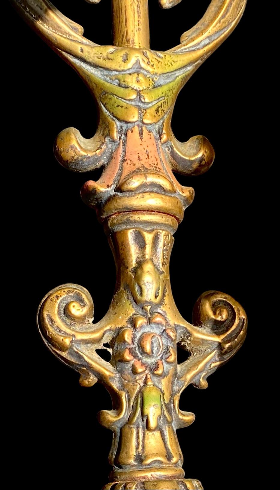1920’s Brass And Iron Floor Lamp With Vintage Tiffany Style Swirl Shade 4