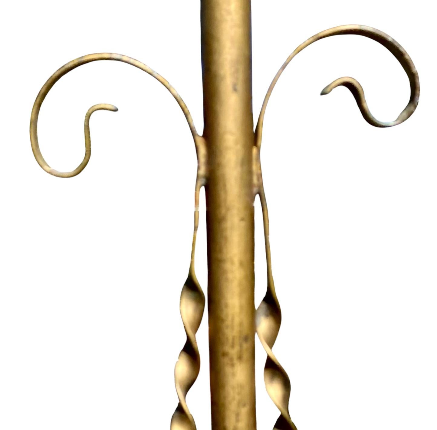 1920’s Brass And Iron Floor Lamp With Vintage Tiffany Style Swirl Shade 8