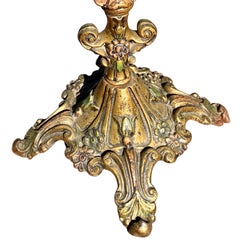 1920’s Brass And Iron Floor Lamp With Vintage Tiffany Style Swirl Shade