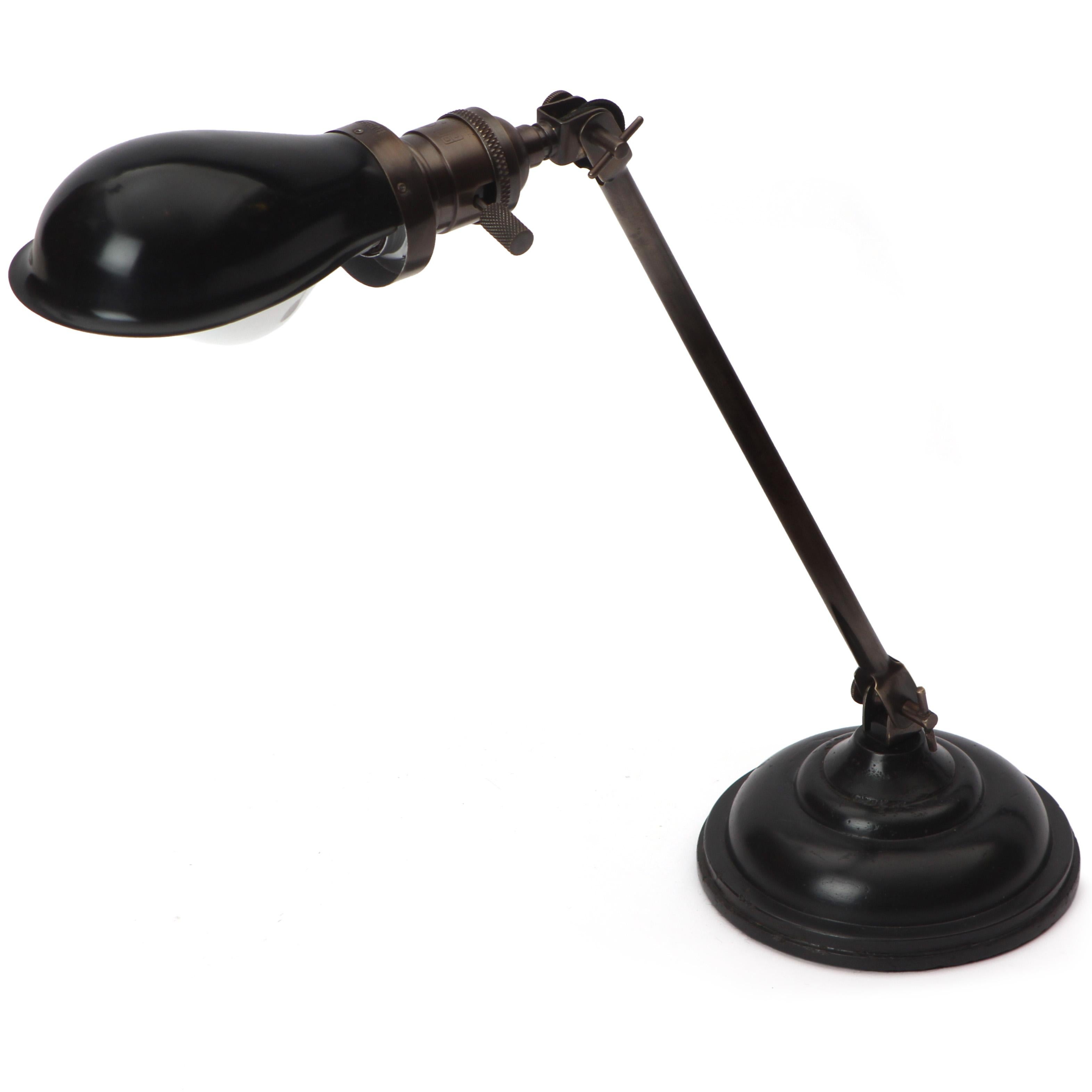American 1920s Brass Articulated Industrial Desk Lamp For Sale