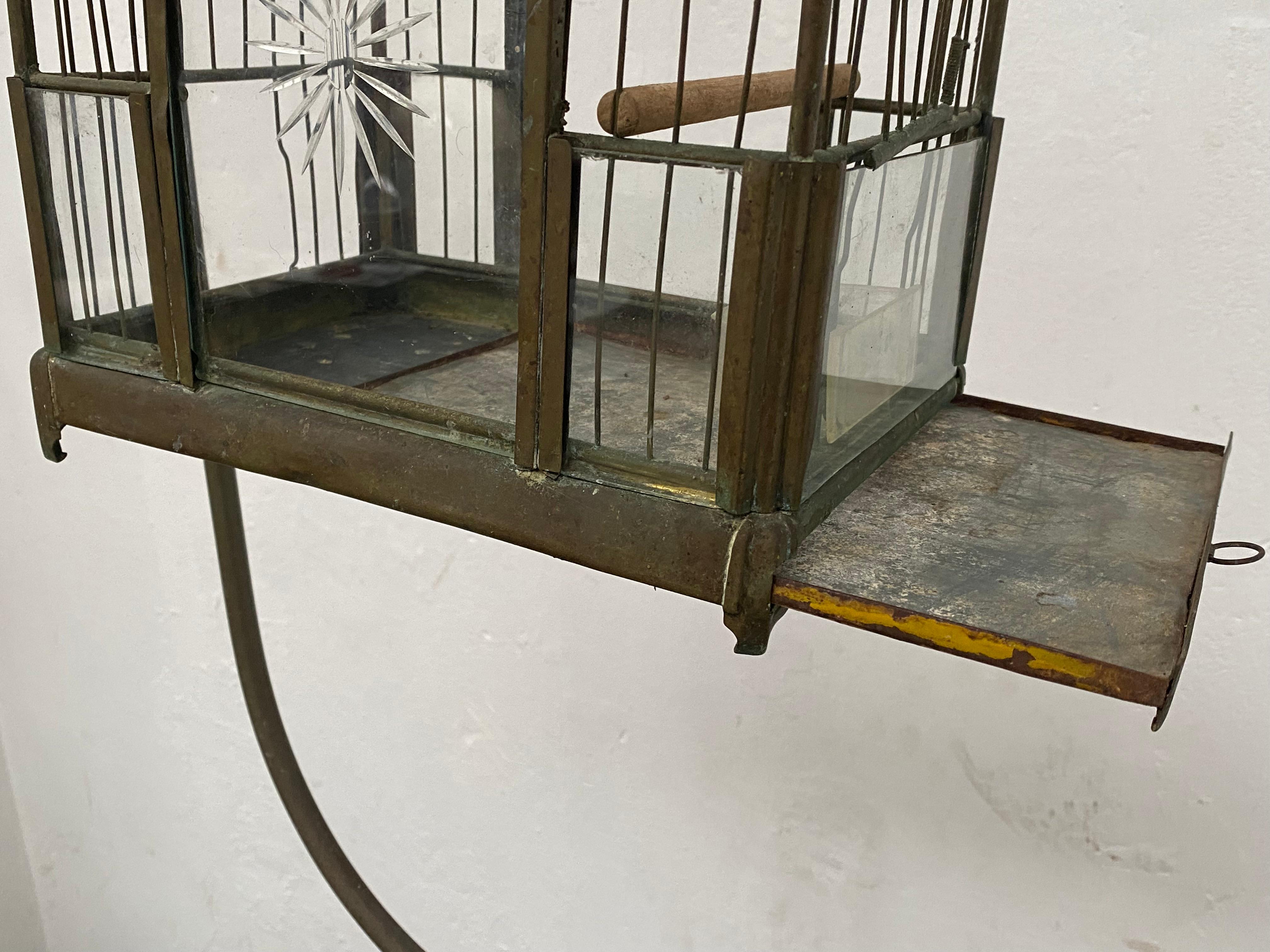 1920's Brass Bird Cage on Adjustable Stand Beautiful Original Aged Patina  5