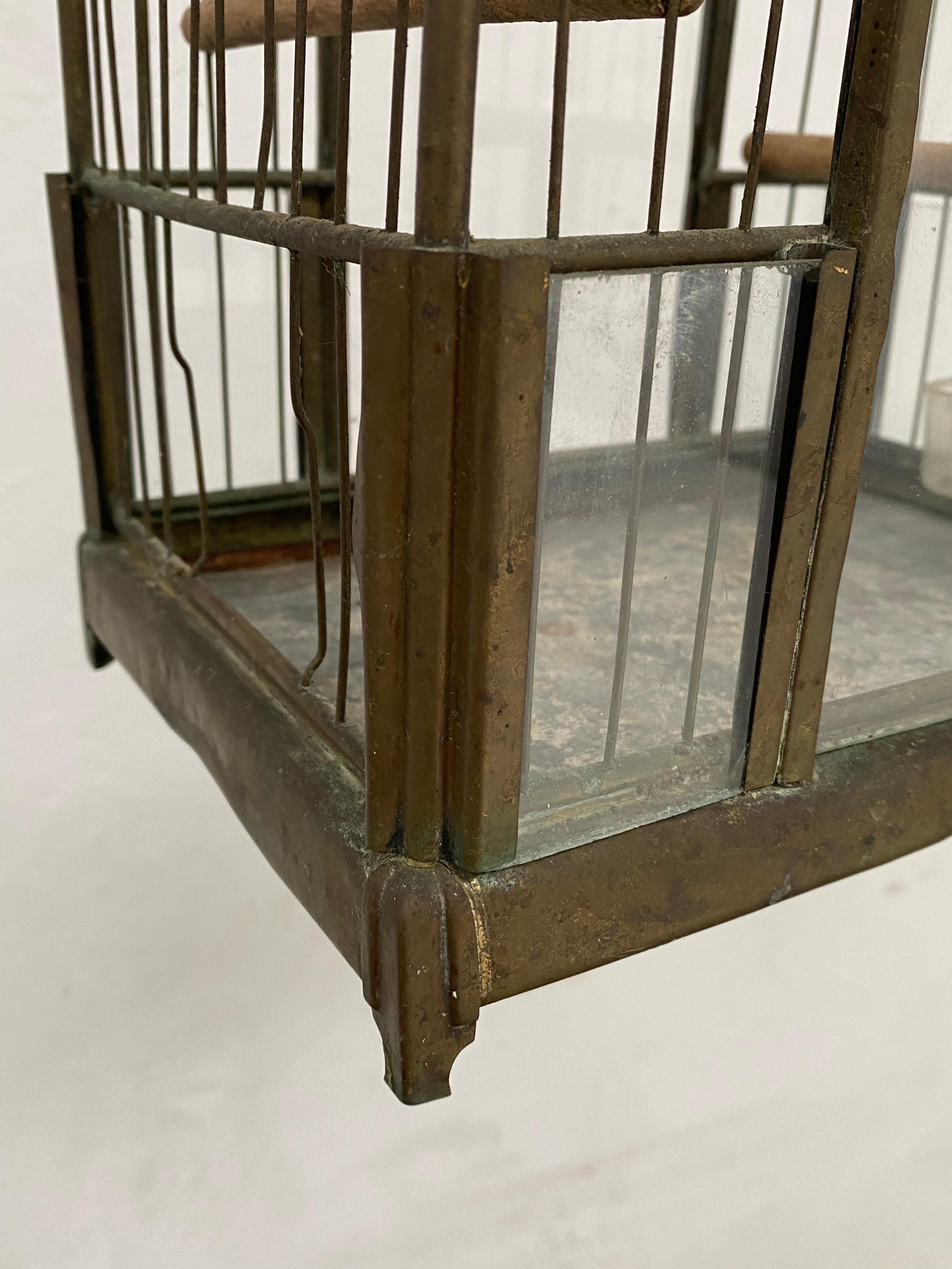 1920's Brass Bird Cage on Adjustable Stand Beautiful Original Aged Patina  3