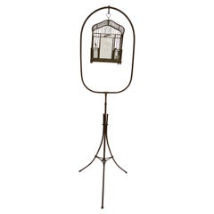 1920's Brass Bird Cage on Adjustable Stand Beautiful Original Aged Patina
