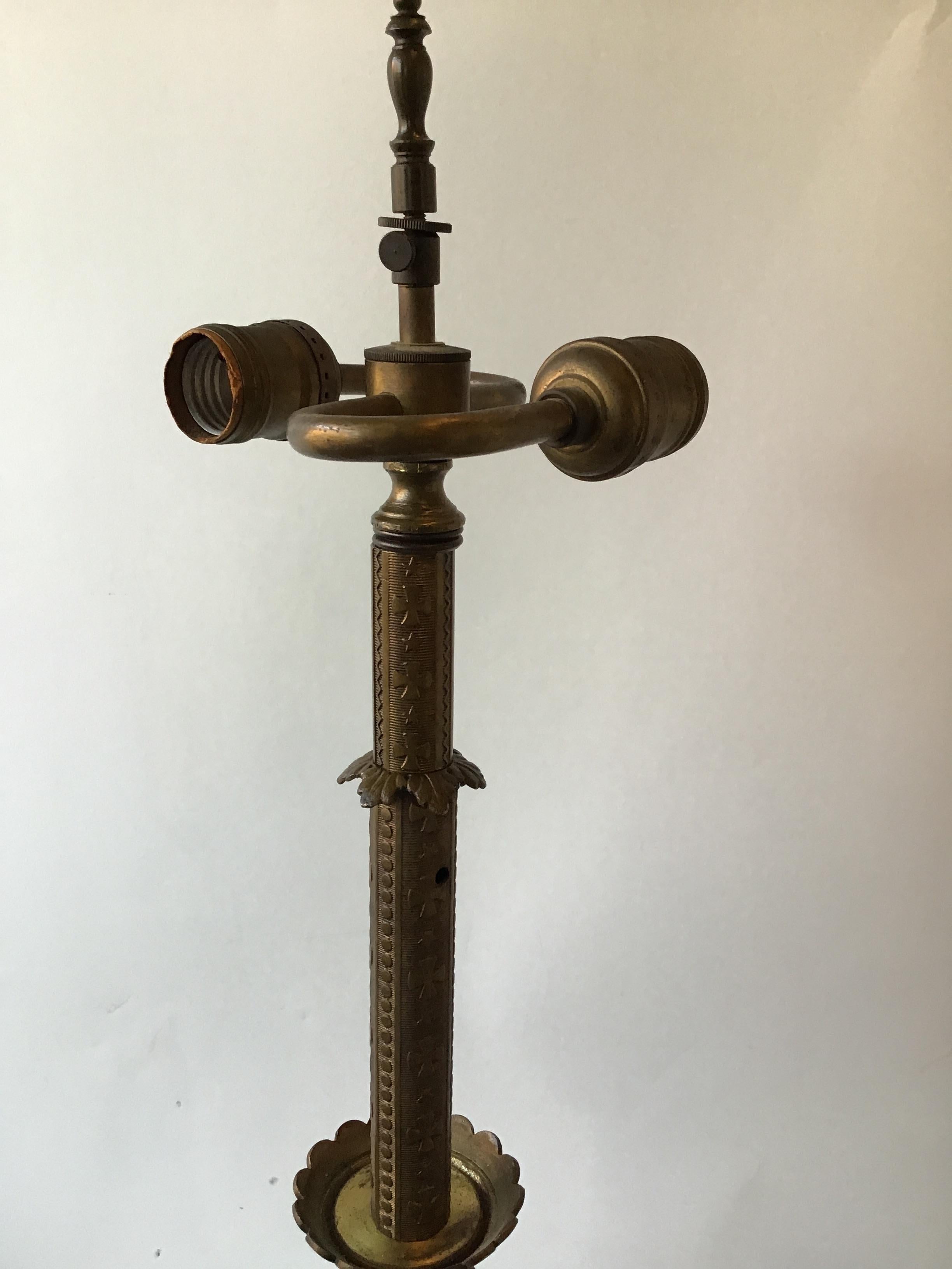 1920s Brass Church Candlestick Lamps In Good Condition For Sale In Tarrytown, NY