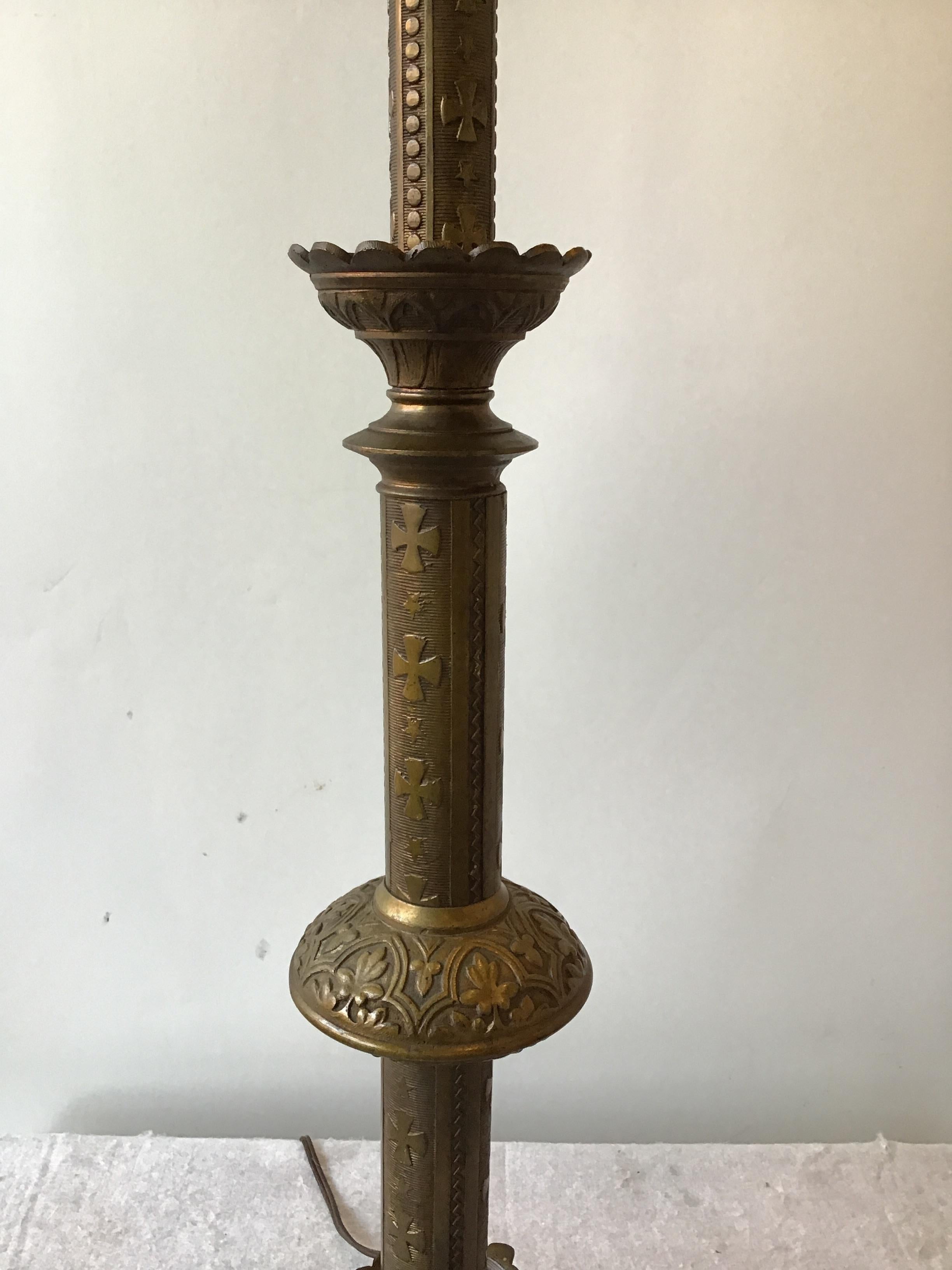 1920s Brass Church Candlestick Lamps For Sale 1
