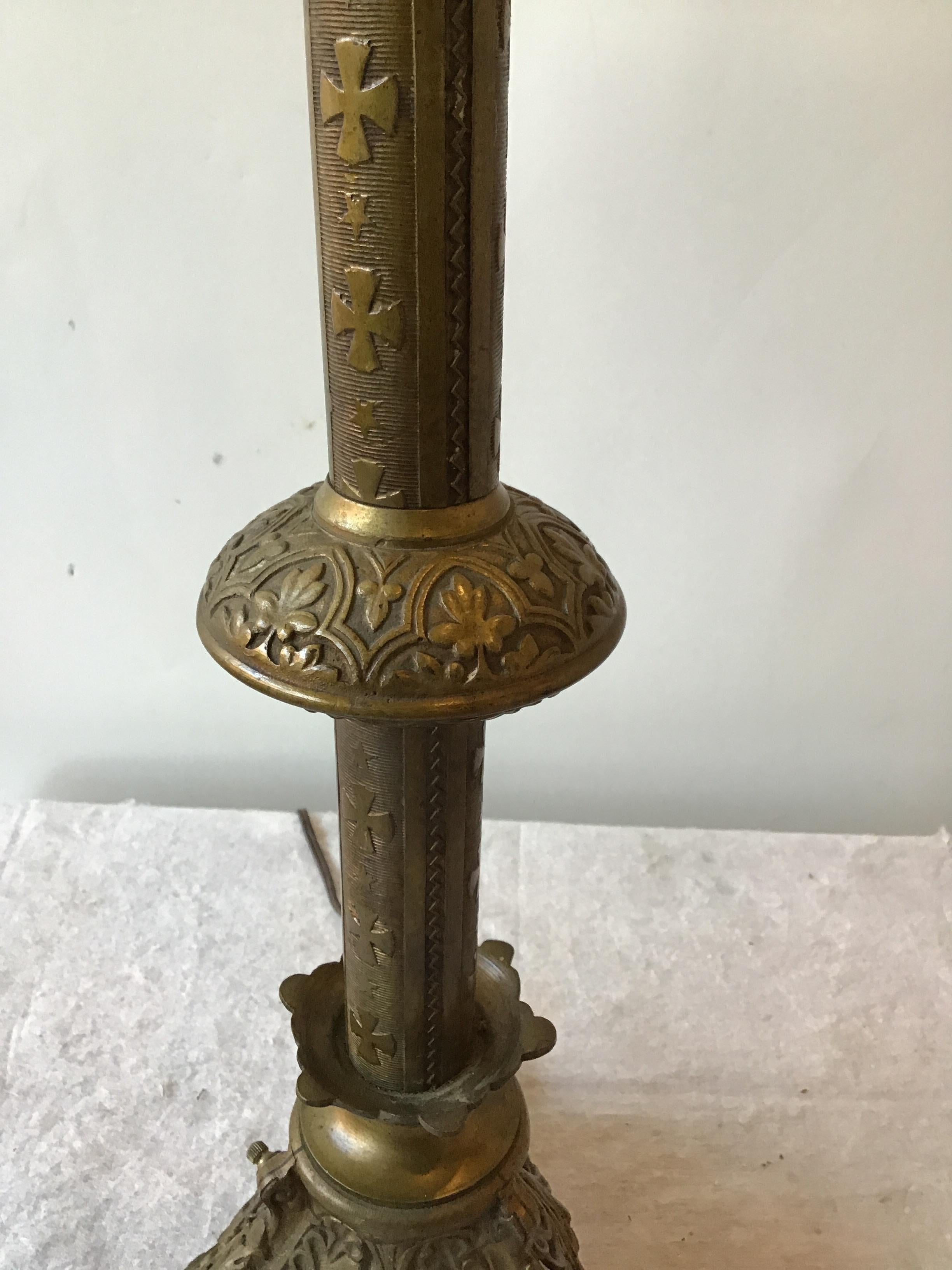 1920s Brass Church Candlestick Lamps For Sale 2