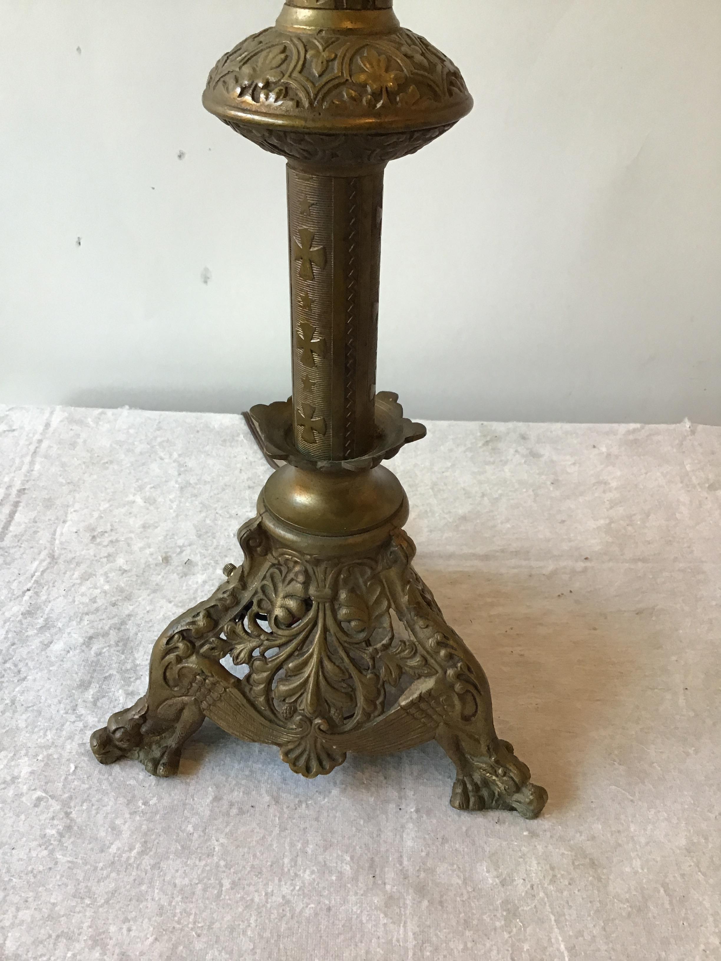 1920s Brass Church Candlestick Lamps For Sale 3