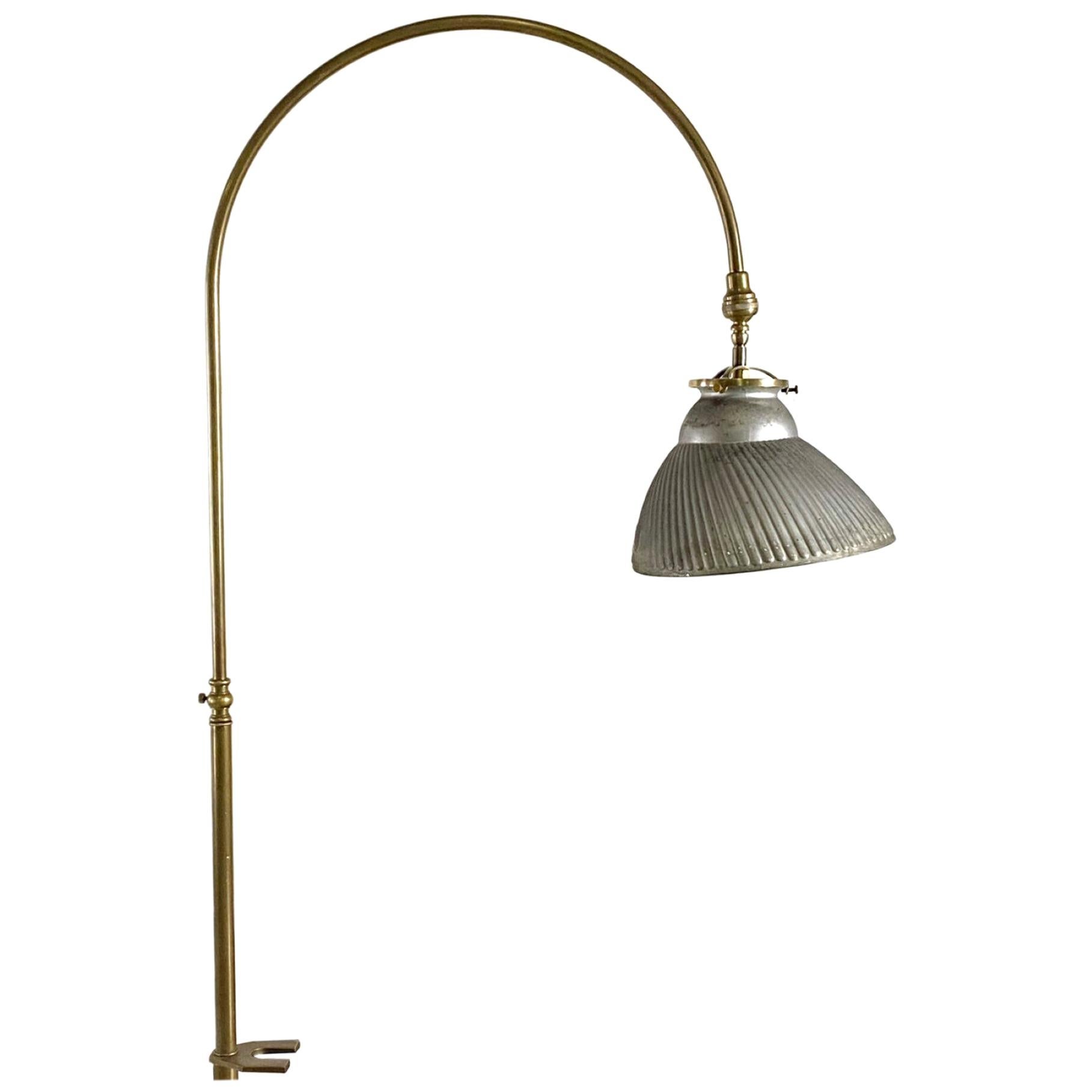 1920s Brass Gooseneck Desk Lamp with Mirrored Silver Glass Shade