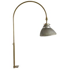 1920s Brass Gooseneck Desk Lamp with Mirrored Silver Glass Shade