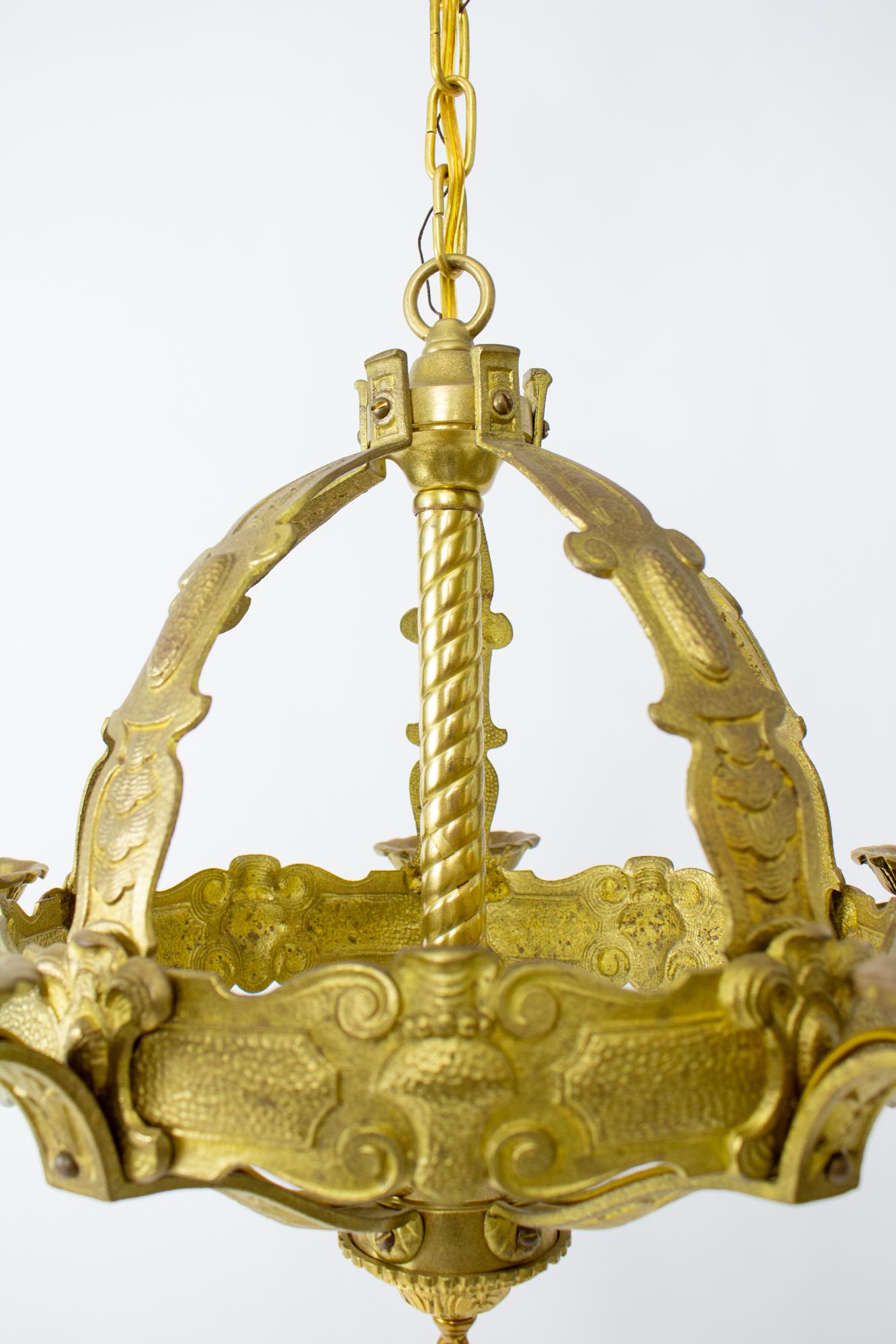 1920’s Brass Gothic Revival Chandelier 7