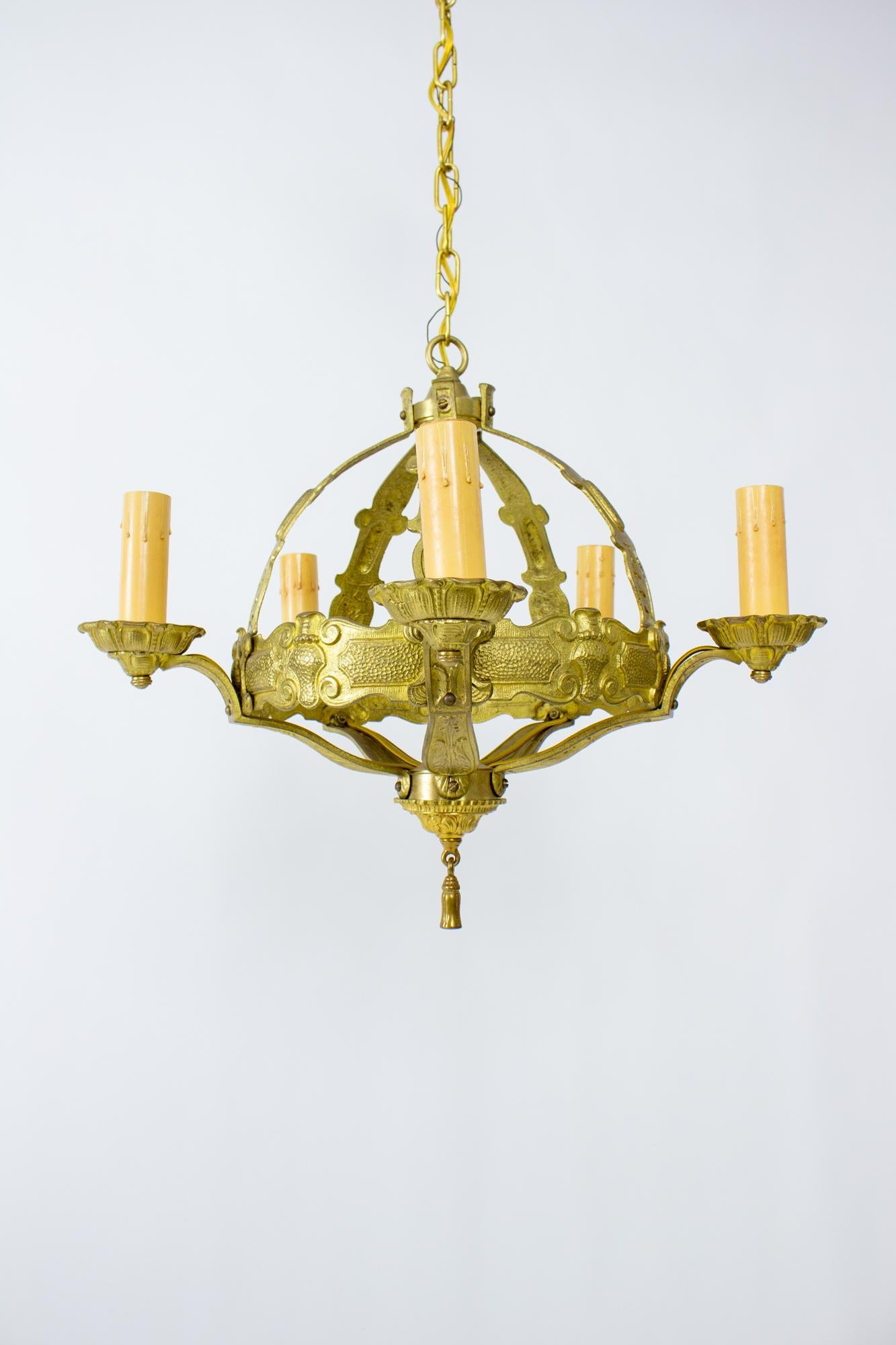 American 1920’s Brass Gothic Revival Chandelier