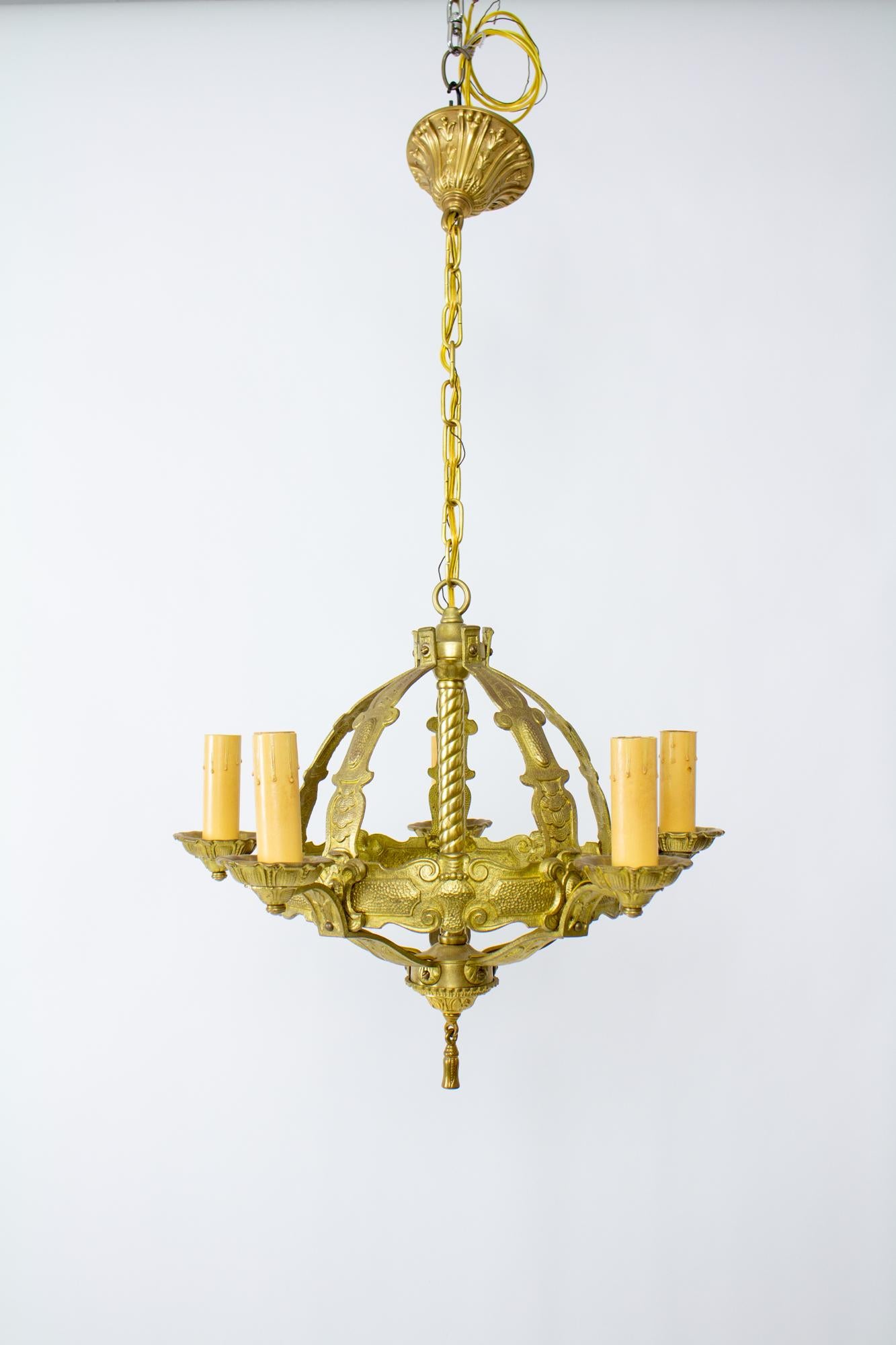 1920’s Brass Gothic Revival Chandelier 1