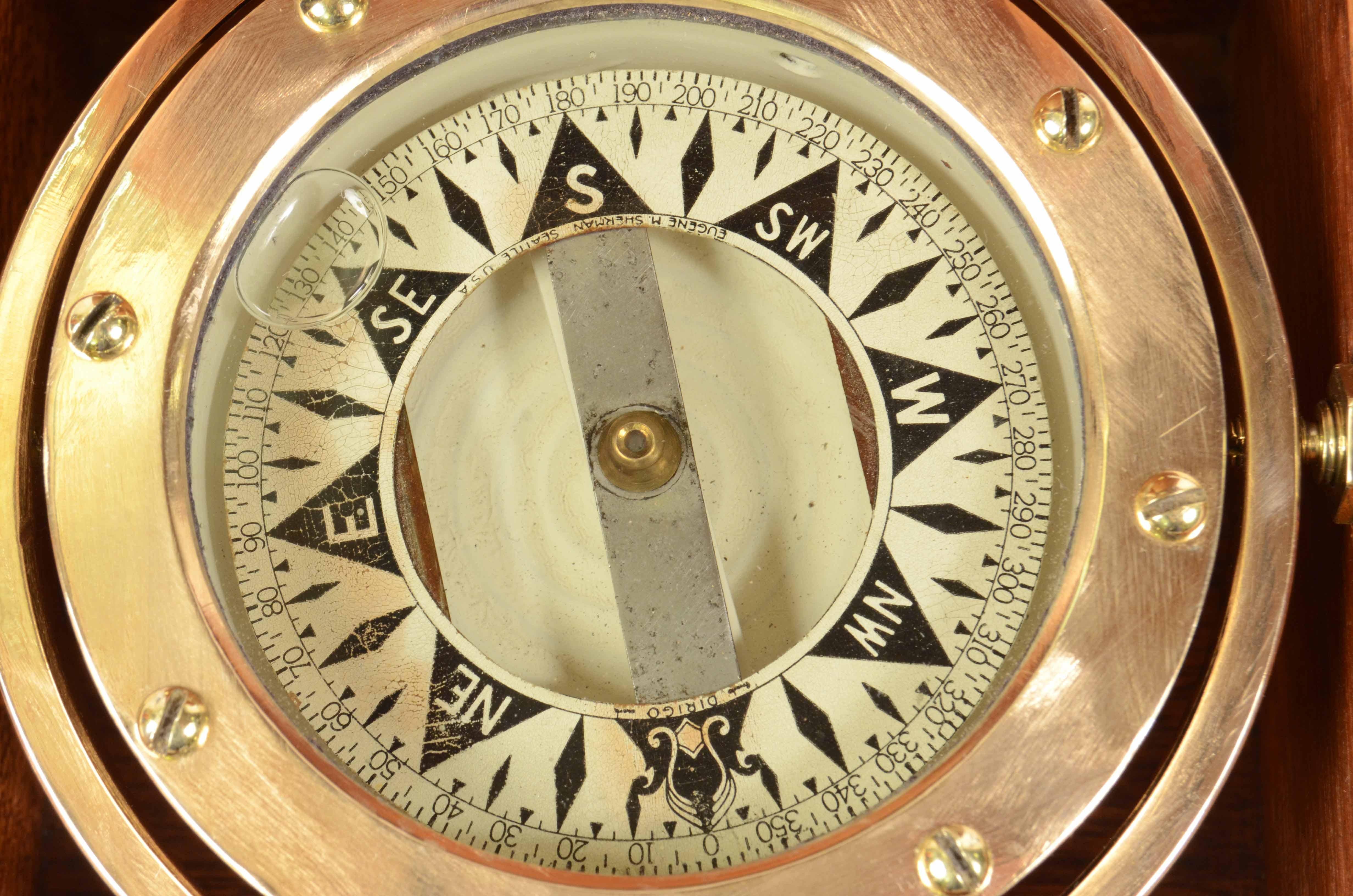 1920s Brass Nautical Dirigo Seattle Compass Antique Marine Navigation Instrument 1