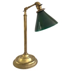 Antique 1920s Brass Office Desk Lamps With Emerald Glass Shade