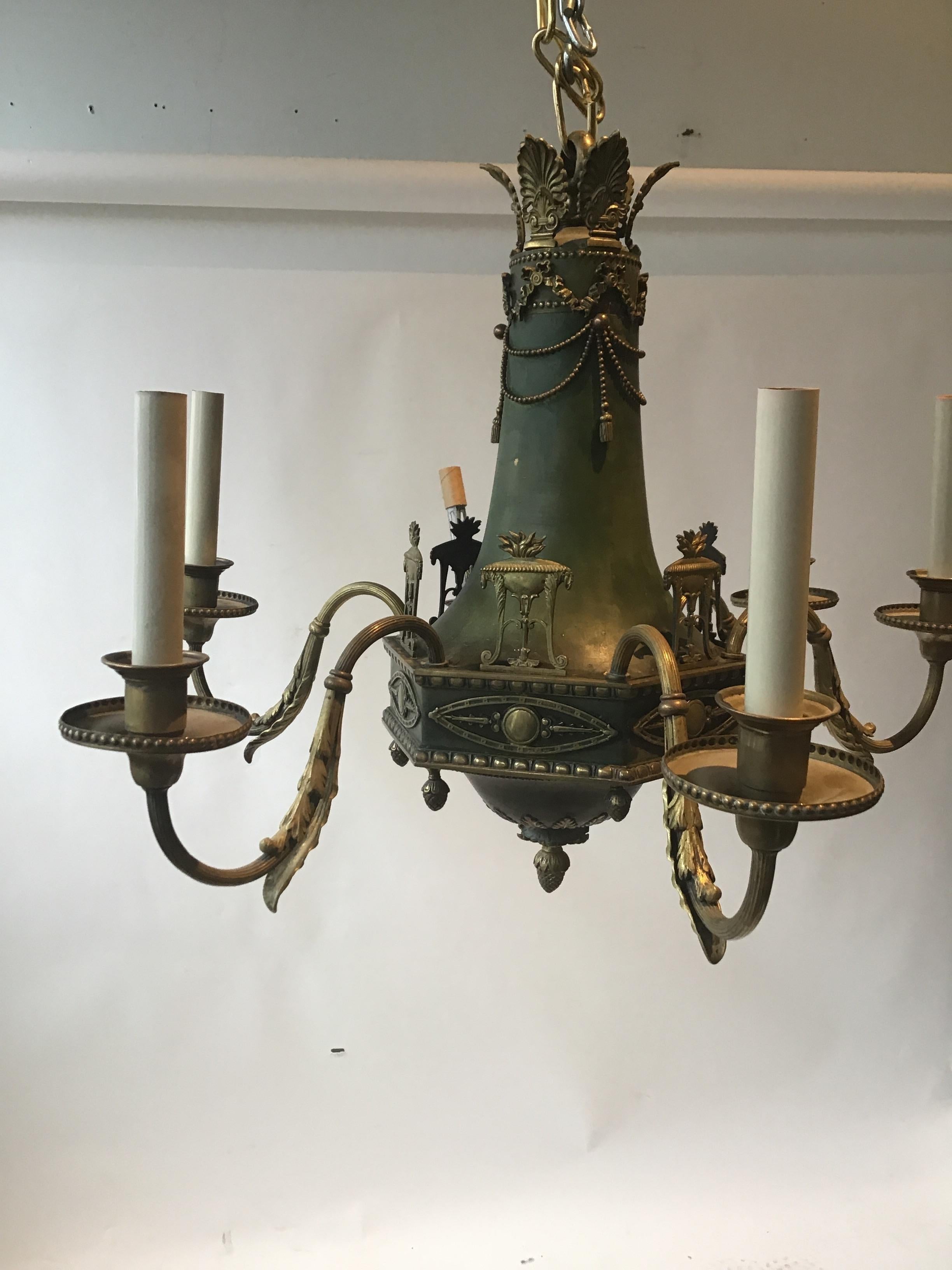 1920s brass chandelier