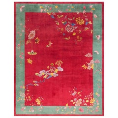 1920s Bright Red 
Green Floral Modern Antique Chinese Deco Rug 9
x11
6" Carpet