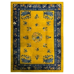 1920s Bright Yellow Weiqi Game of Go Antique Chinese Peking Rug 10
x13
6" Carpet