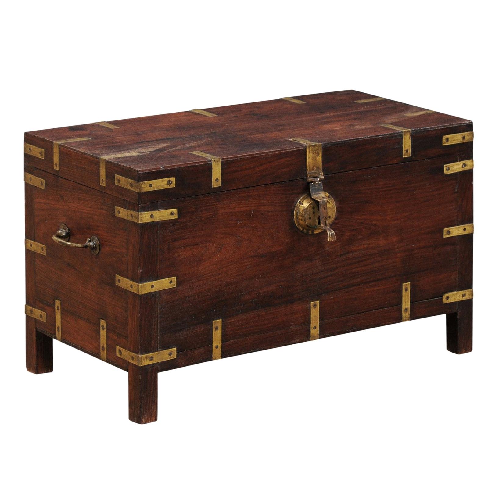 1920s British Colonial Trunk of Rosewood and Brass-Great Little Coffee Table